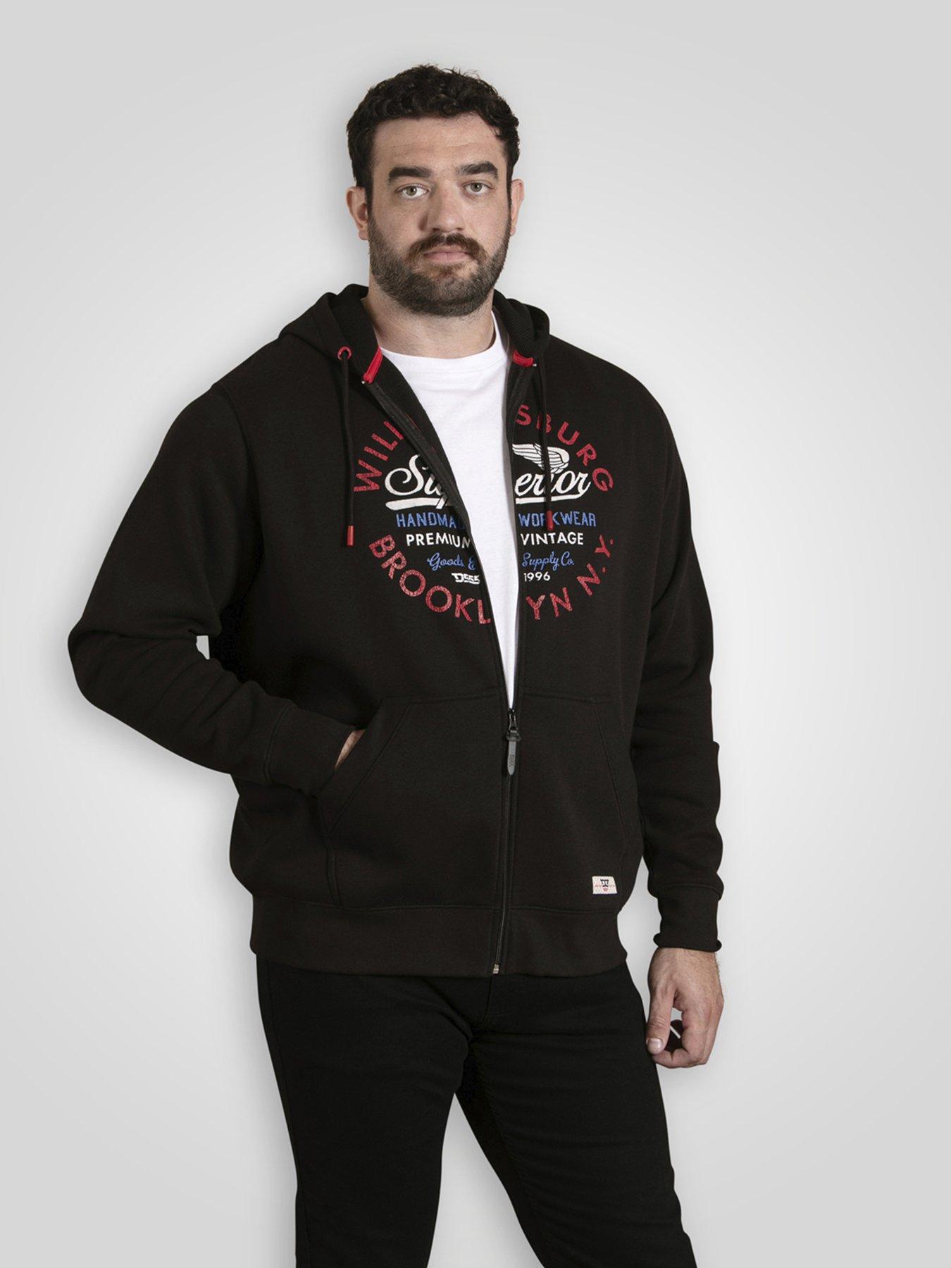 D555 Full Zip Hoodie With Williamsburg Brooklyn Chest Print - Black