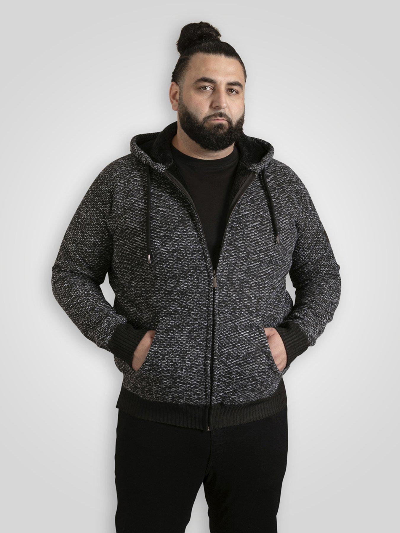 D555 Knitted Hoodie With Bonded Sherpa Lining - Black
