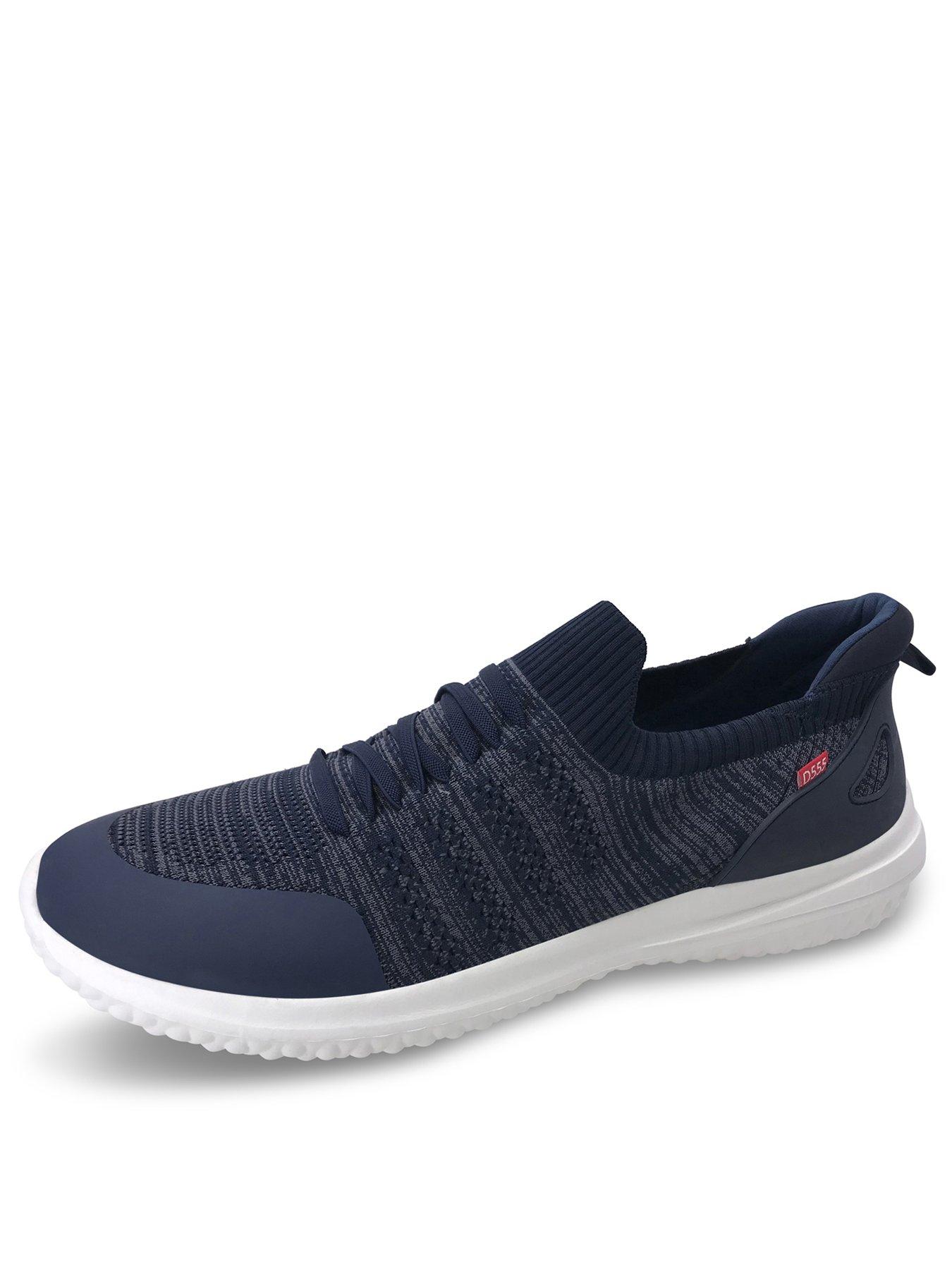 D555 Kingsize Hands Free Casual Slip-On Knitted Shoes Faux Laces - Navy