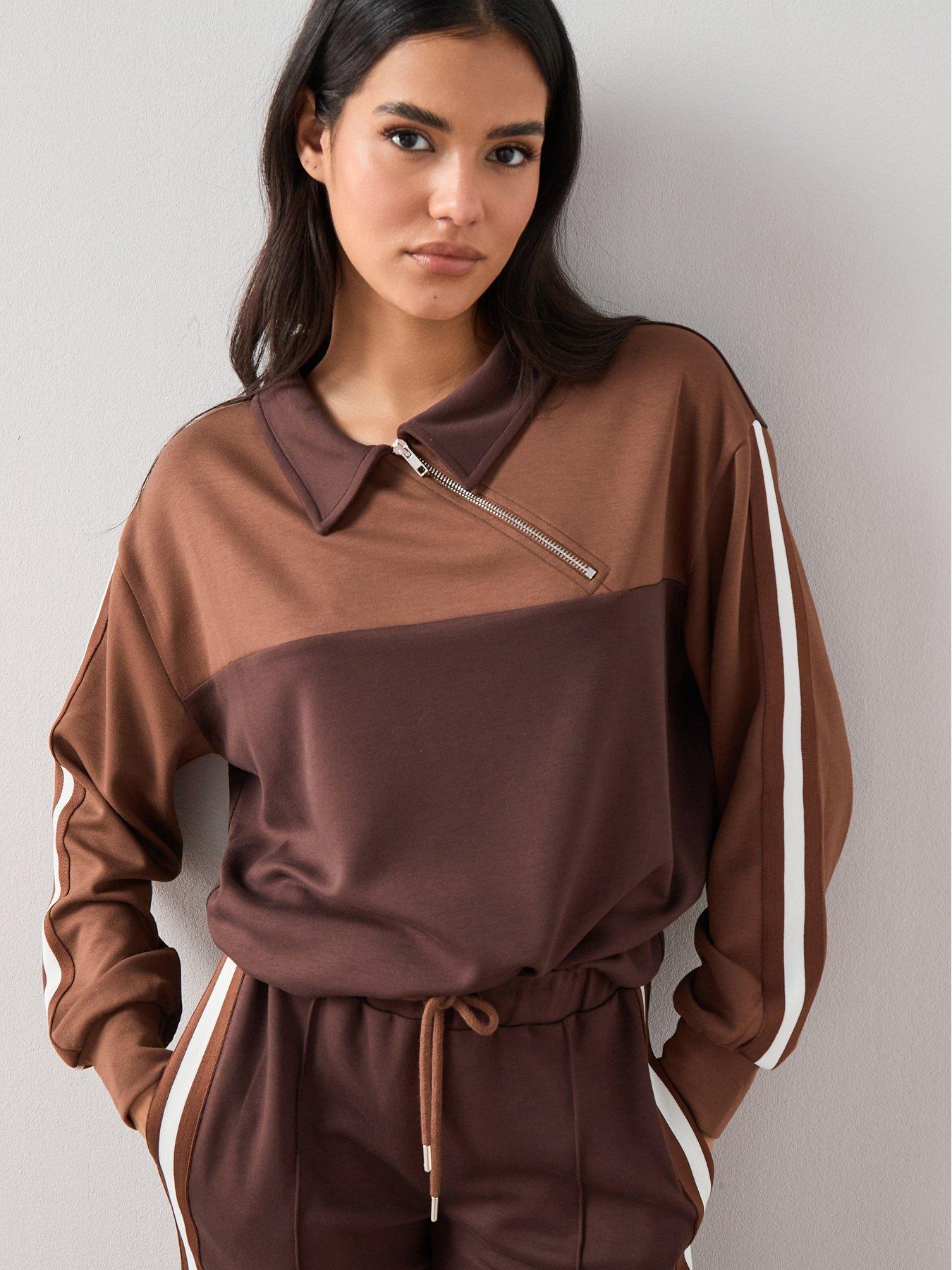the-very-collection-asymetric-zip-soft-touch-sweatshirt-brownfront