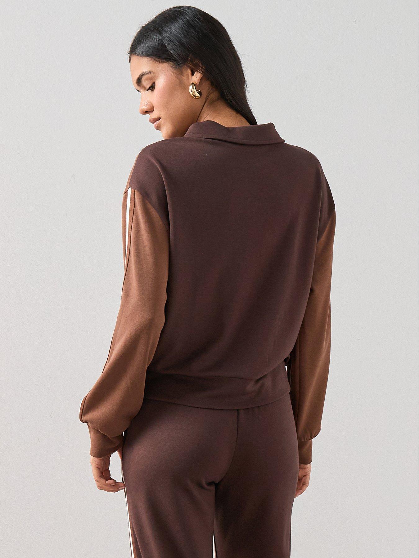 the-very-collection-asymetric-zip-soft-touch-sweatshirt-brownstillFront
