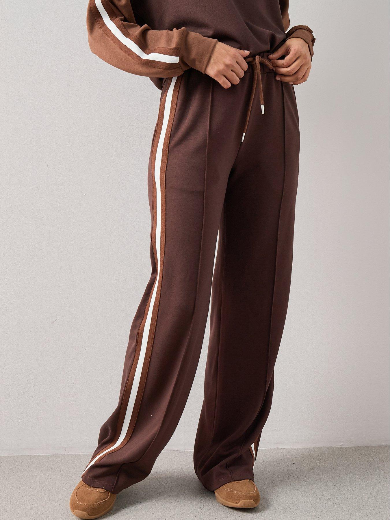The Very Collection Soft Touch Side Stripe Wide Leg Jogger - Brown