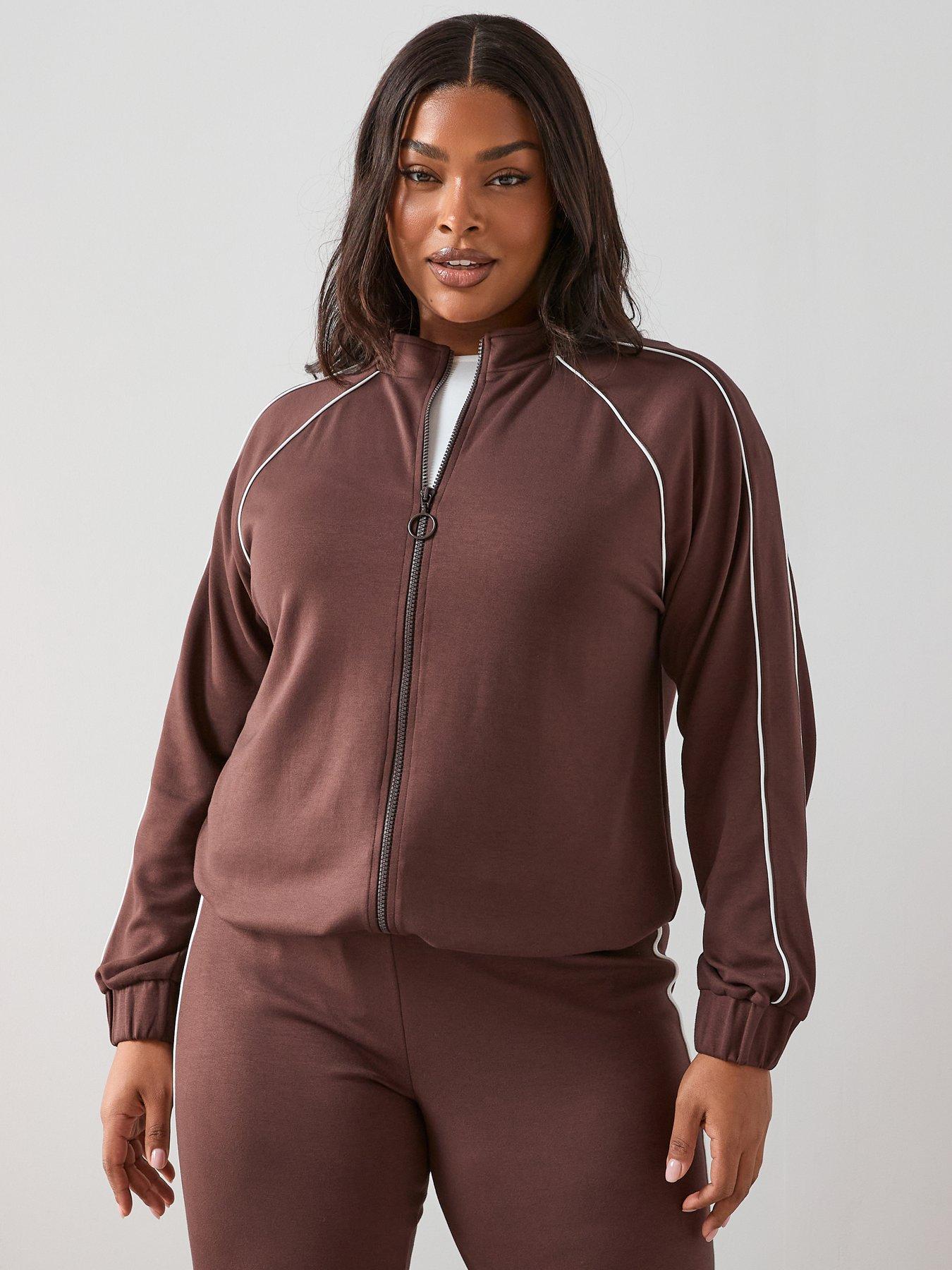 the-very-collection-curve-piping-detail-zip-through-sweat-co-ord-dark-brown