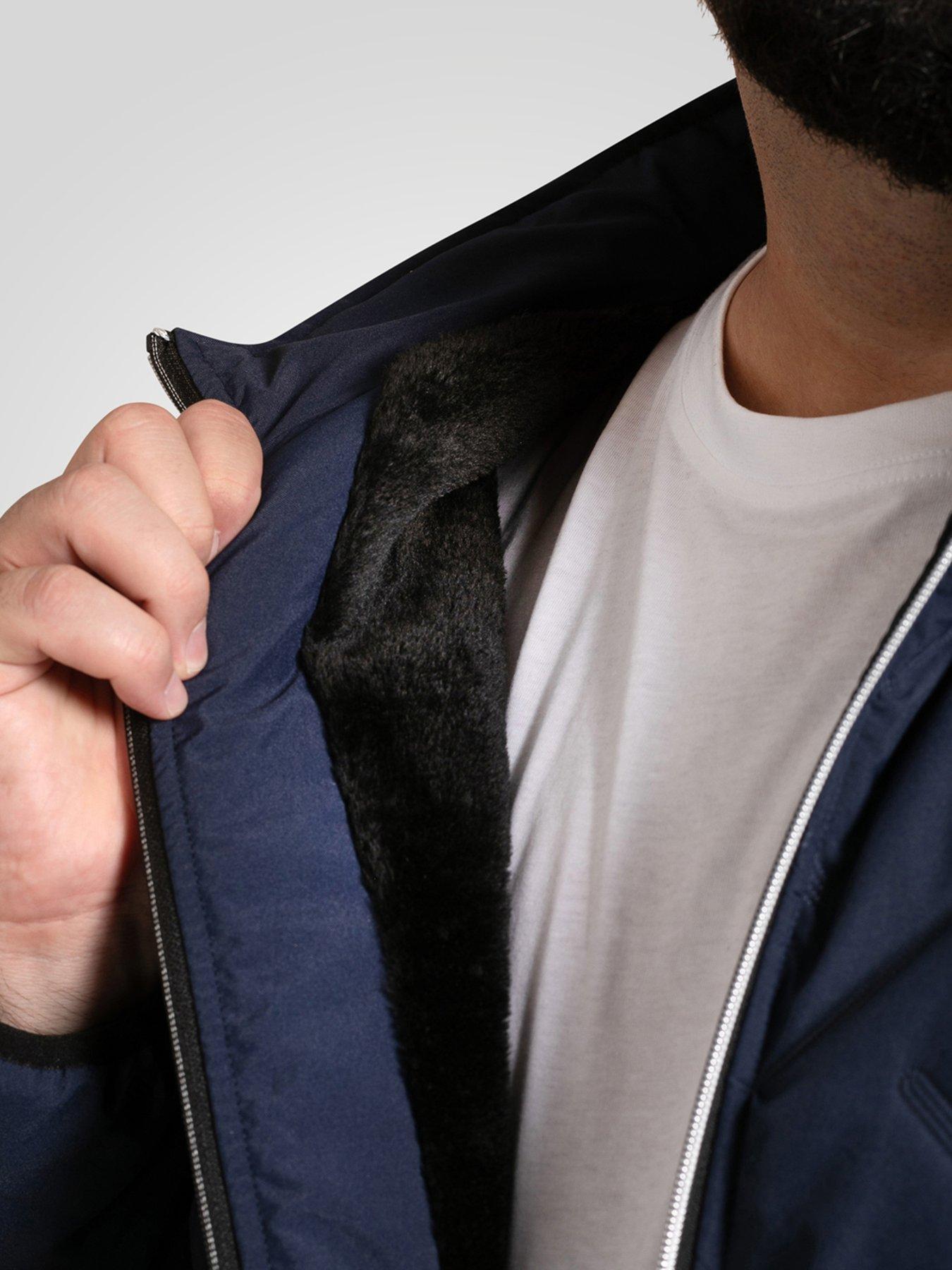 Image 4 of 7 of D555 Puffer Jacket With Decorative Quilting With Sherpa Lining - Navy