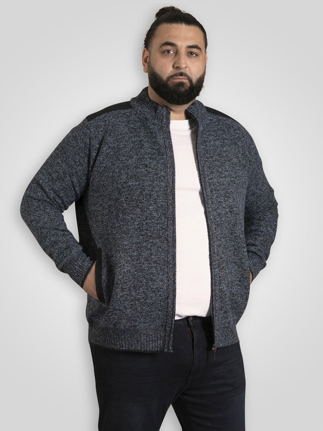 d555-zip-through-knitted-jumper-with-bonded-check-lining-blue