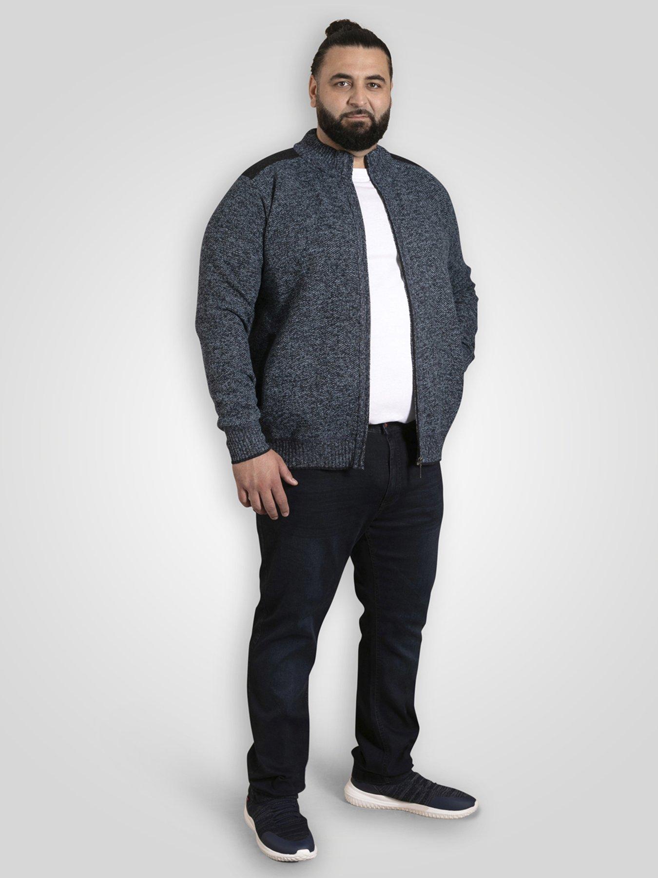 Image 3 of 6 of D555 Zip Through Knitted Jumper With Bonded Check Lining - Blue