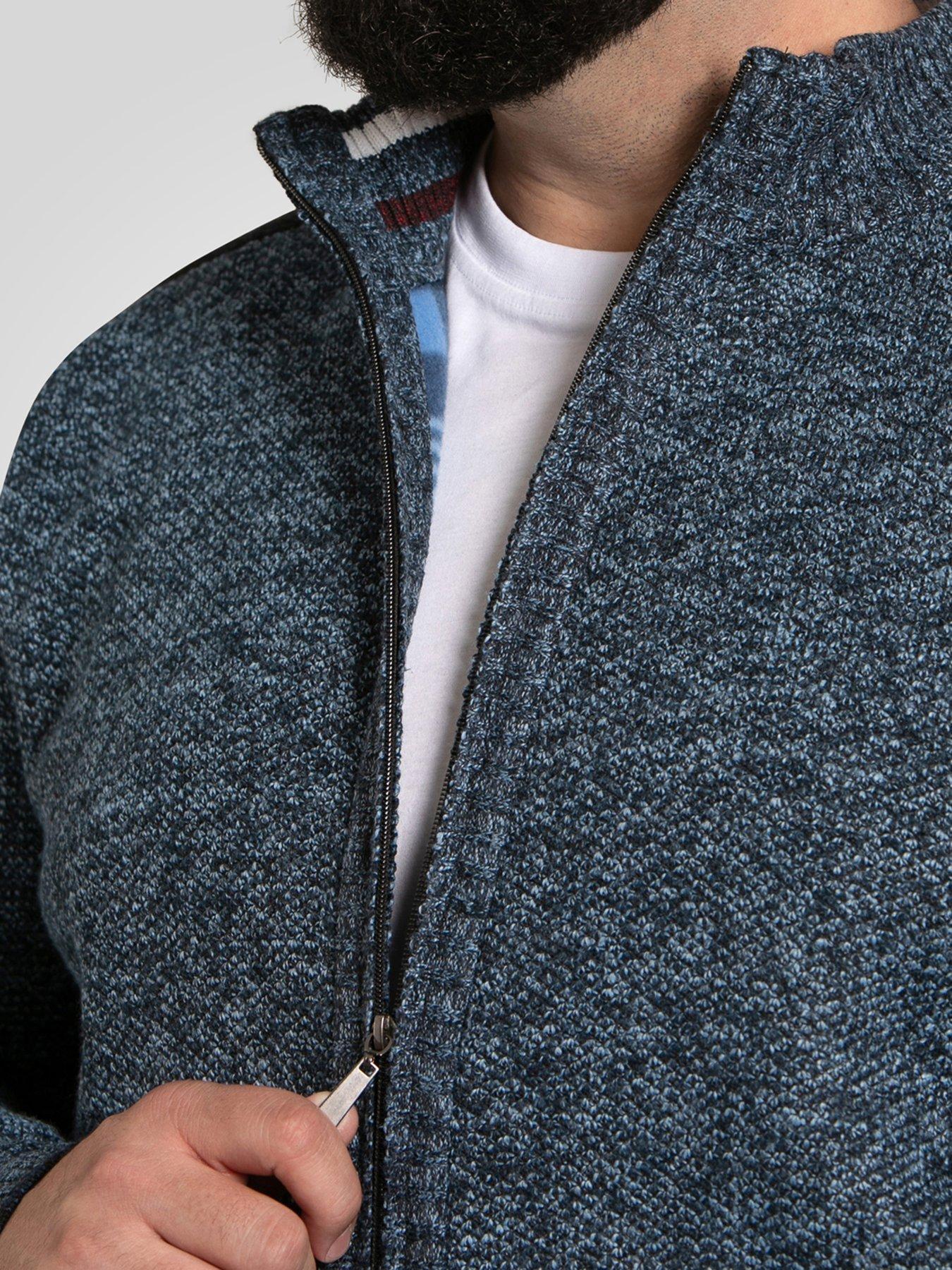 Image 4 of 6 of D555 Zip Through Knitted Jumper With Bonded Check Lining - Blue