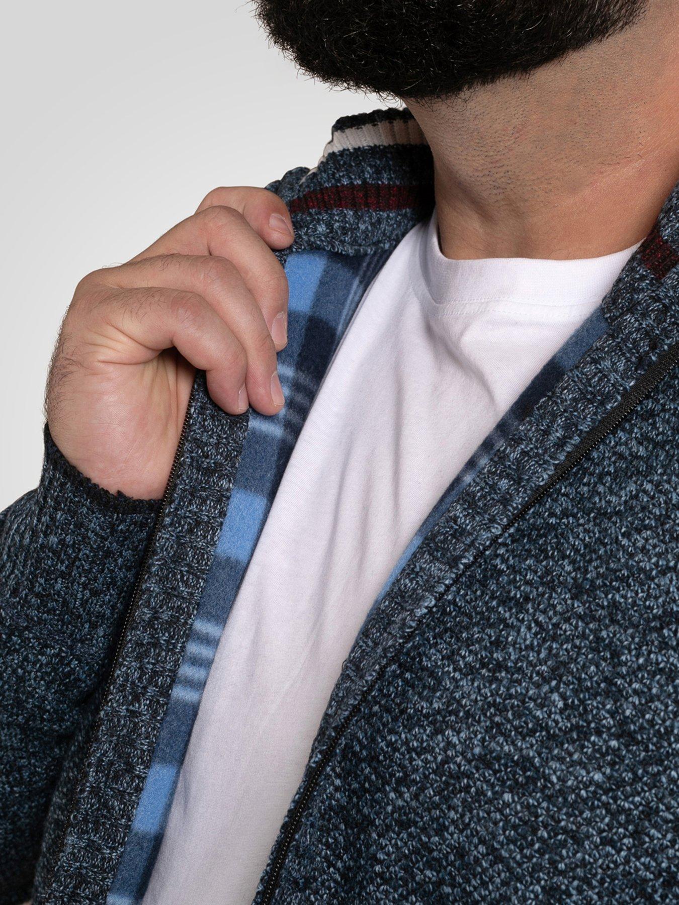 Image 5 of 6 of D555 Zip Through Knitted Jumper With Bonded Check Lining - Blue