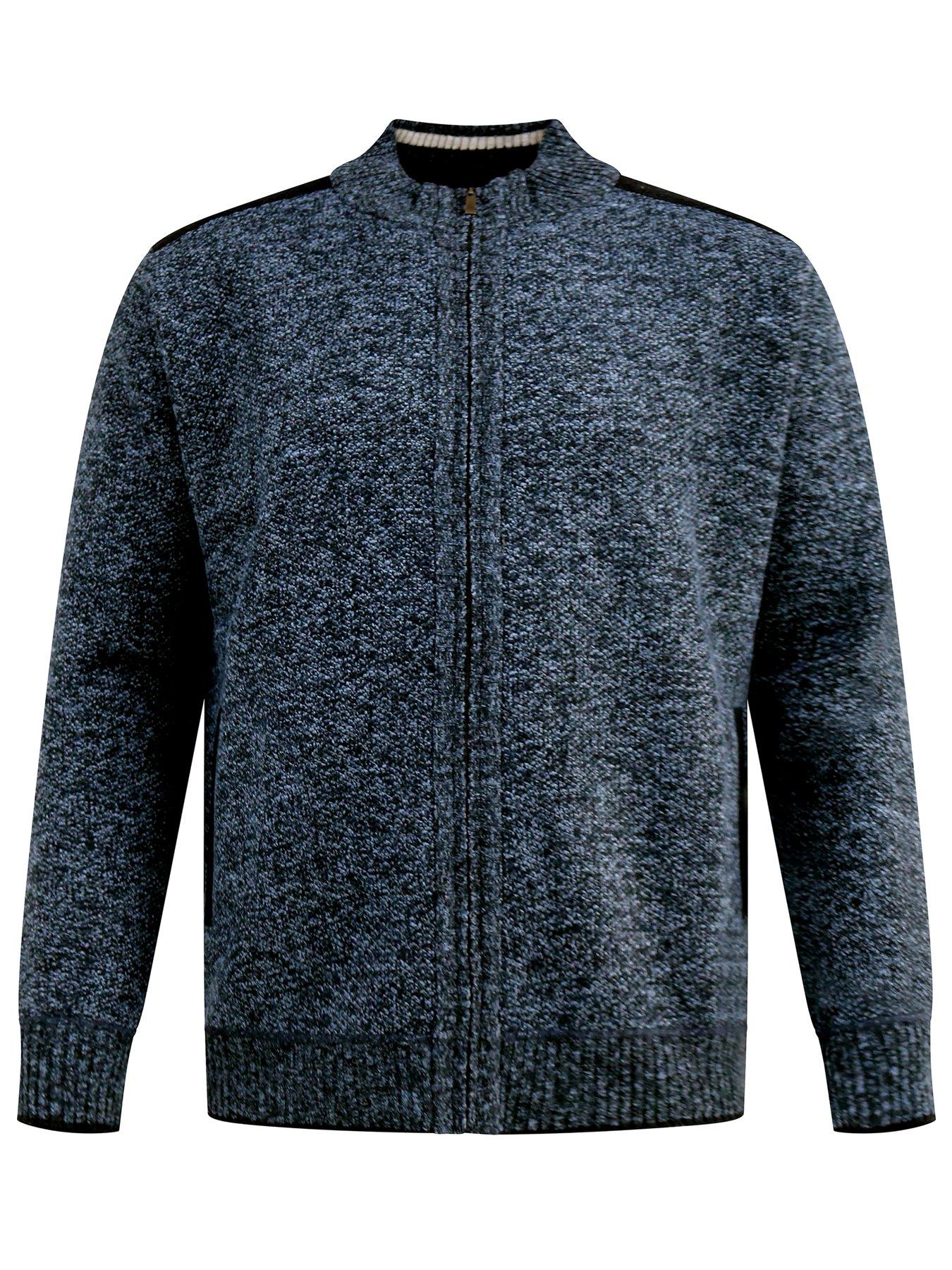 Image 6 of 6 of D555 Zip Through Knitted Jumper With Bonded Check Lining - Blue