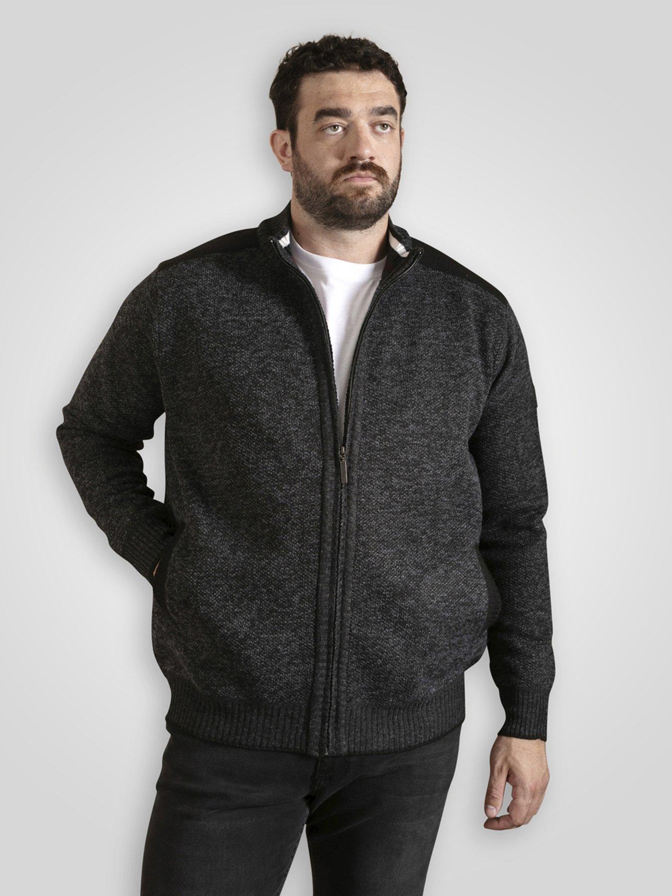 d555-zip-through-knitted-jumper-with-bonded-check-lining-grey