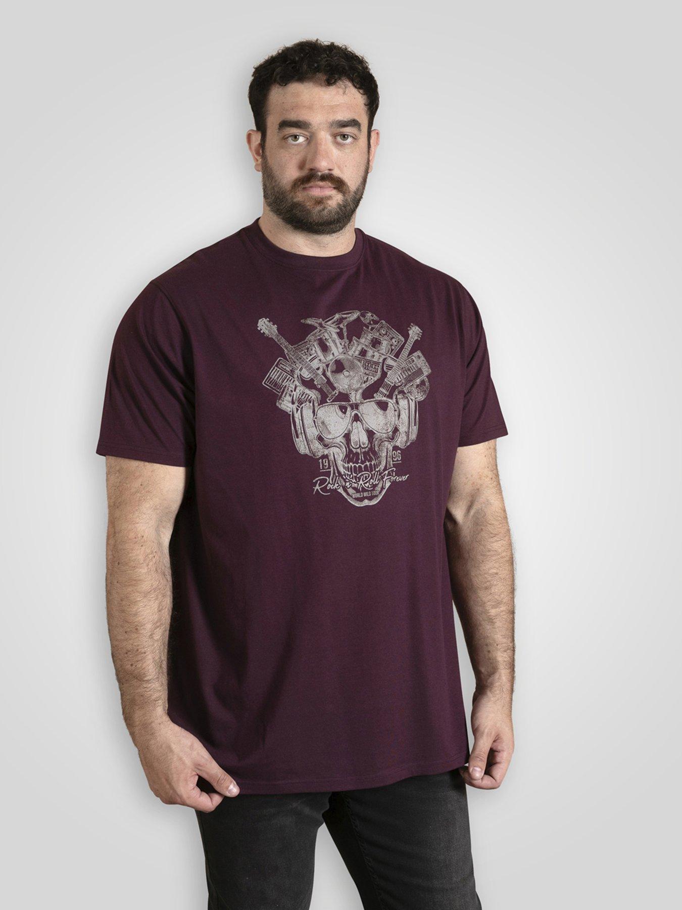 D555 Rock  &  Roll Skull Printed Crew Neck T-Shirt - Red