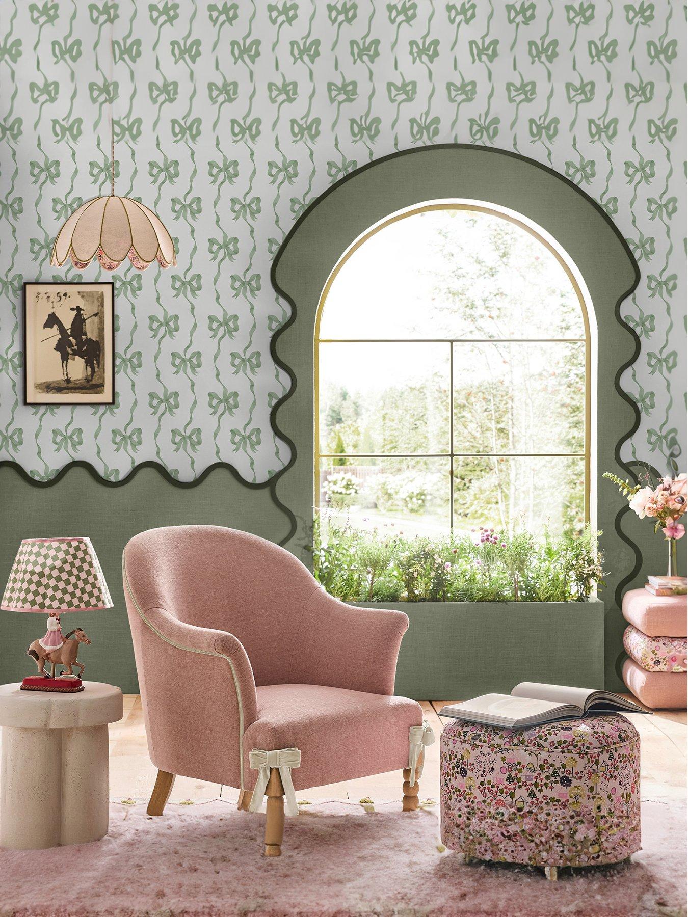 Cath Kidston Ribbon Bow Sage Wallpaper