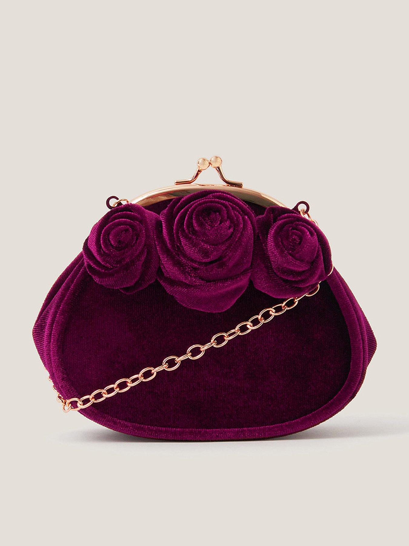 Monsoon Girls Velvet Roses Frame Bag - Dark Red