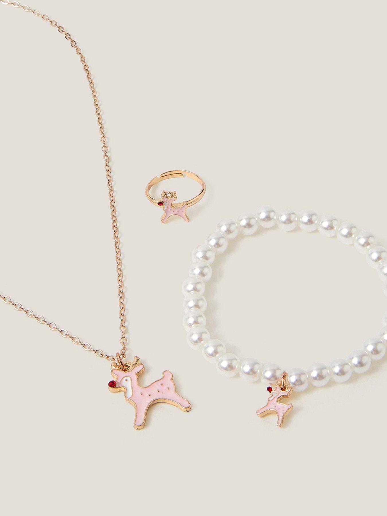 Image 2 of 3 of Monsoon Girls Ruby Reindeer Jewellery Set - Gold