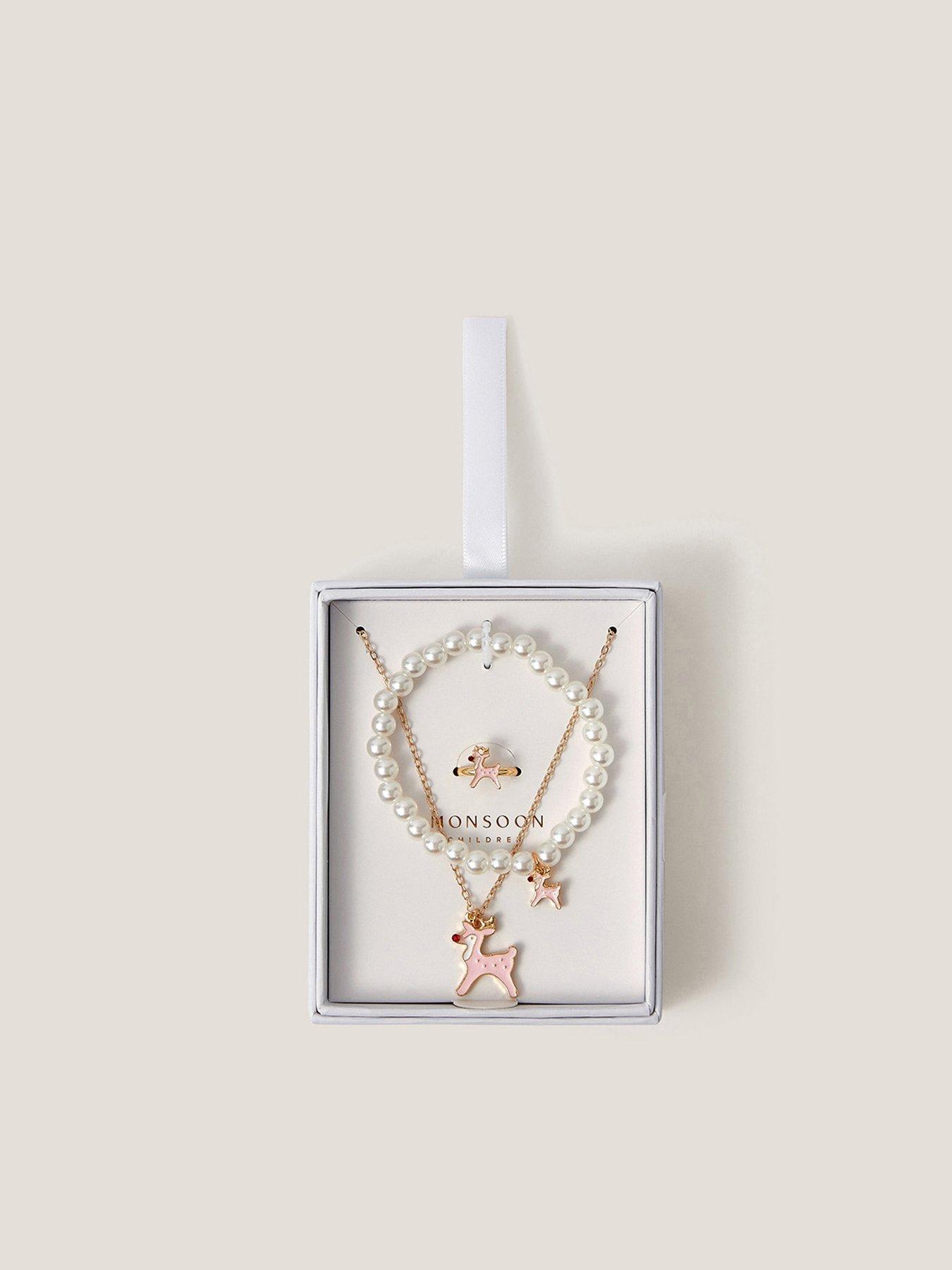Image 3 of 3 of Monsoon Girls Ruby Reindeer Jewellery Set - Gold