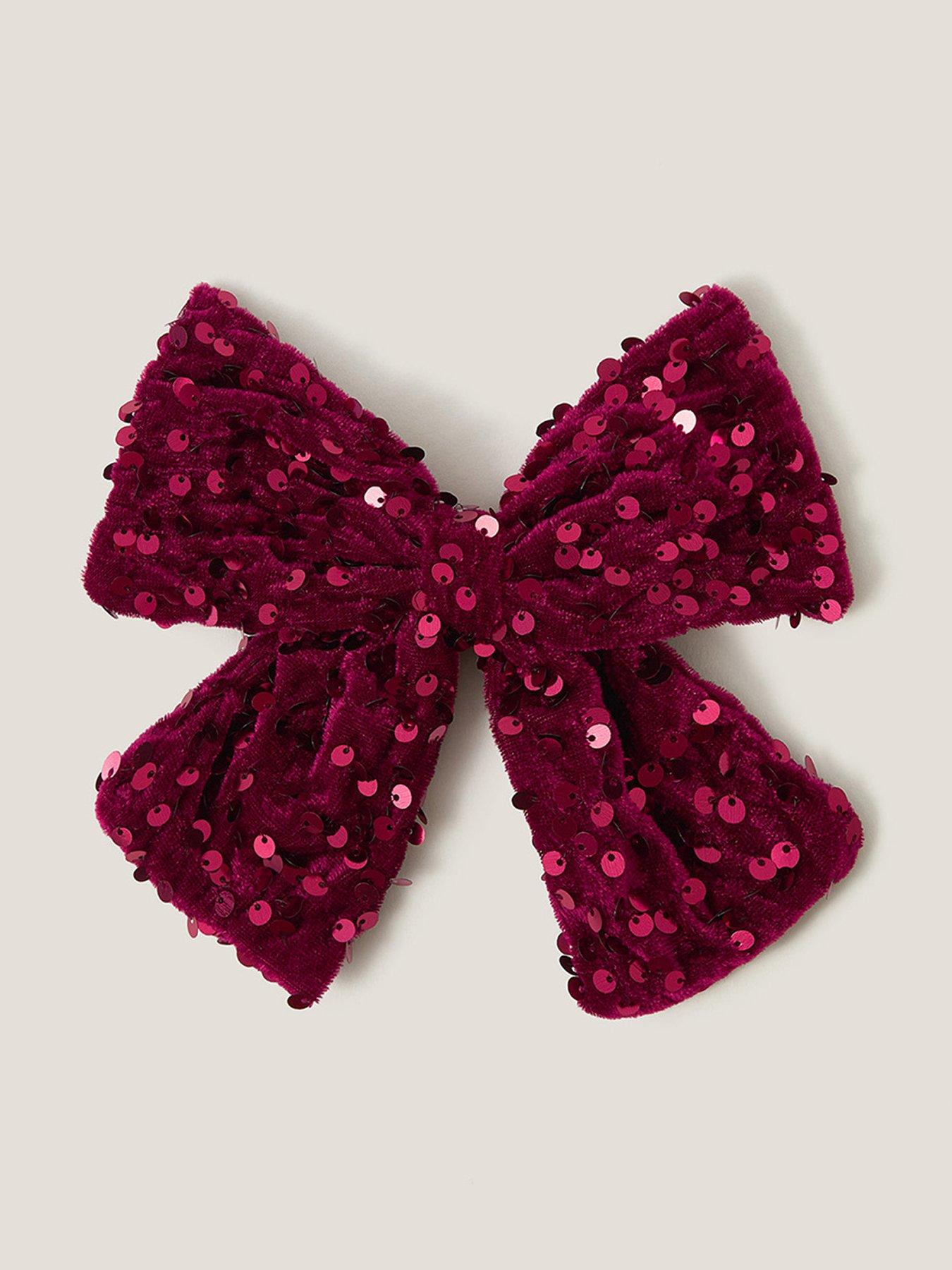 Monsoon Girls Sequin Velvet Bow Hair Clip - Dark Red