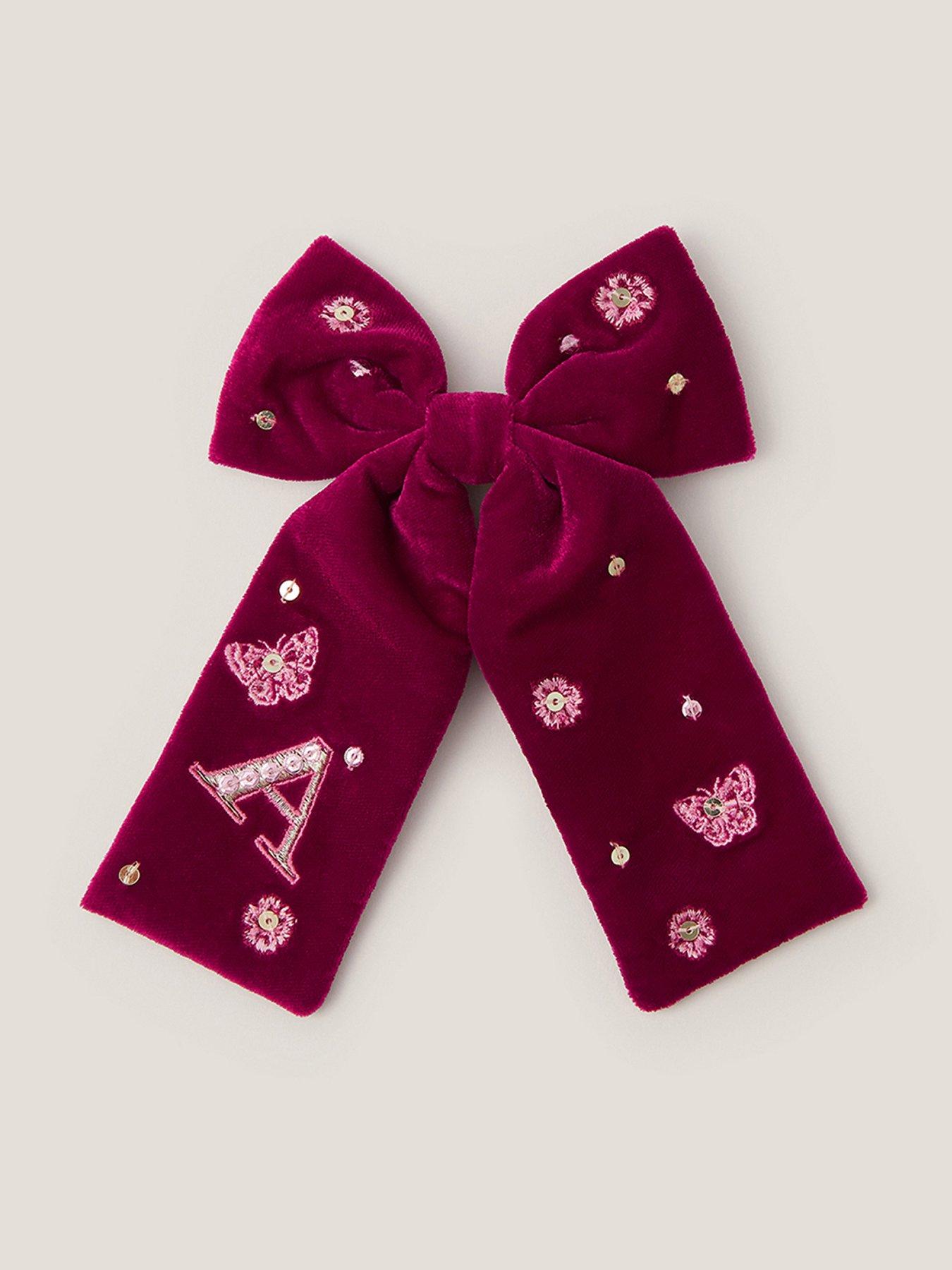 Monsoon Girls Initial Bow Hair Clip - Dark Red
