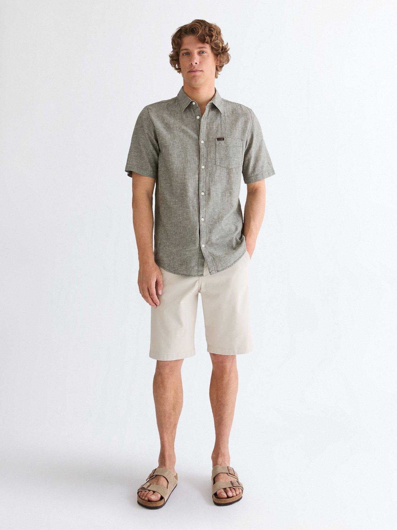 Image 3 of 5 of Wrangler Linen Blend Short Sleeve Shirt - Brown