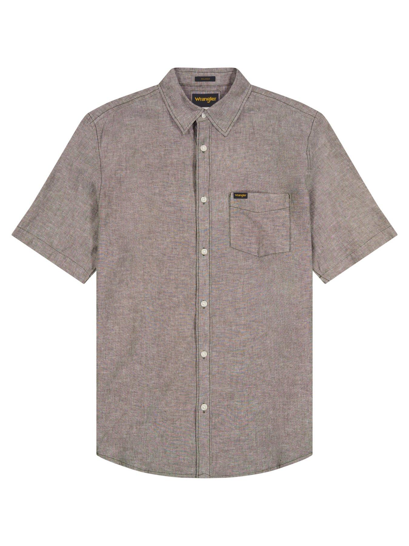Image 5 of 5 of Wrangler Linen Blend Short Sleeve Shirt - Brown