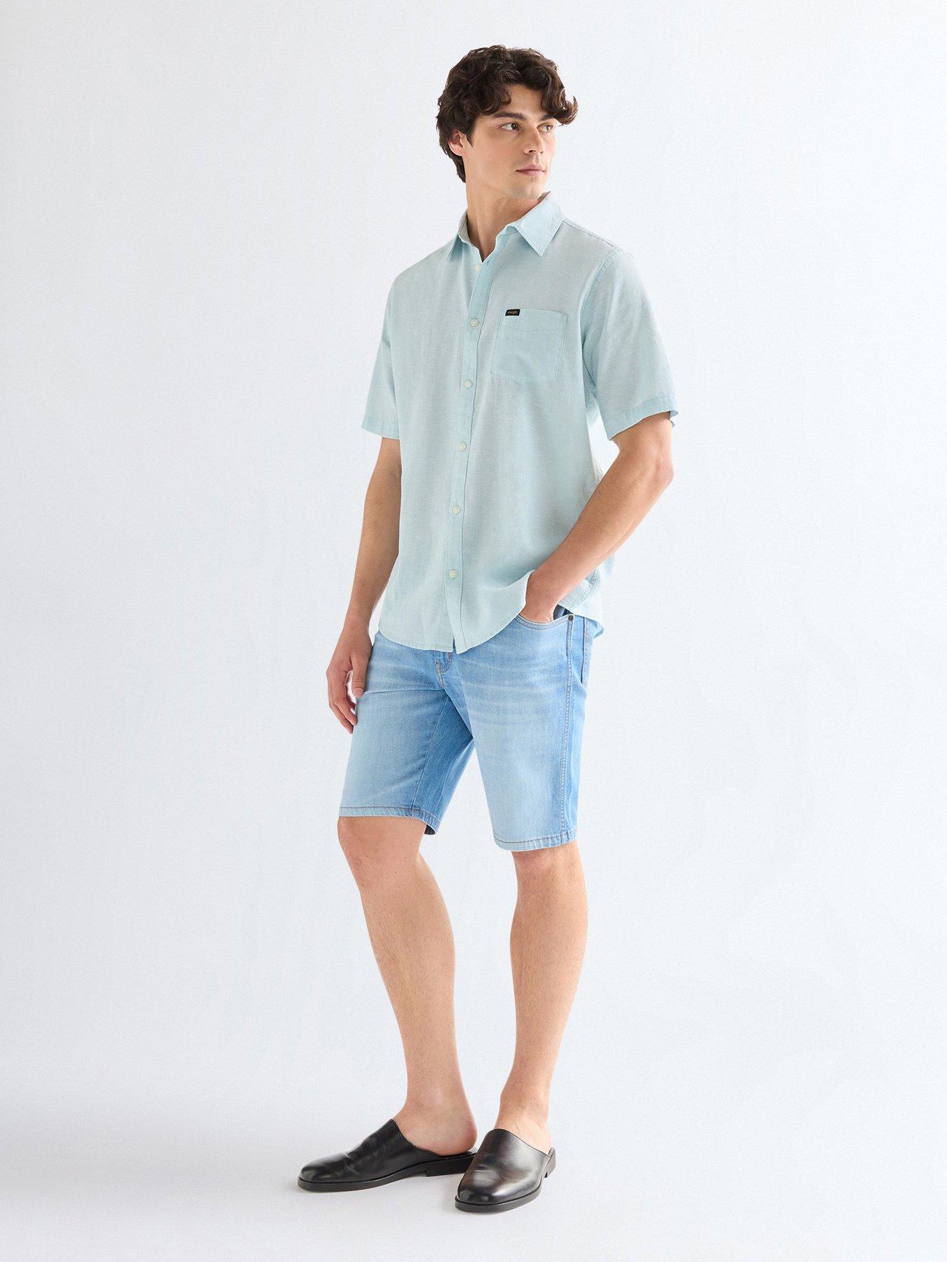 Image 3 of 5 of Wrangler Linen Blend Short Sleeve Shirt - Light Blue