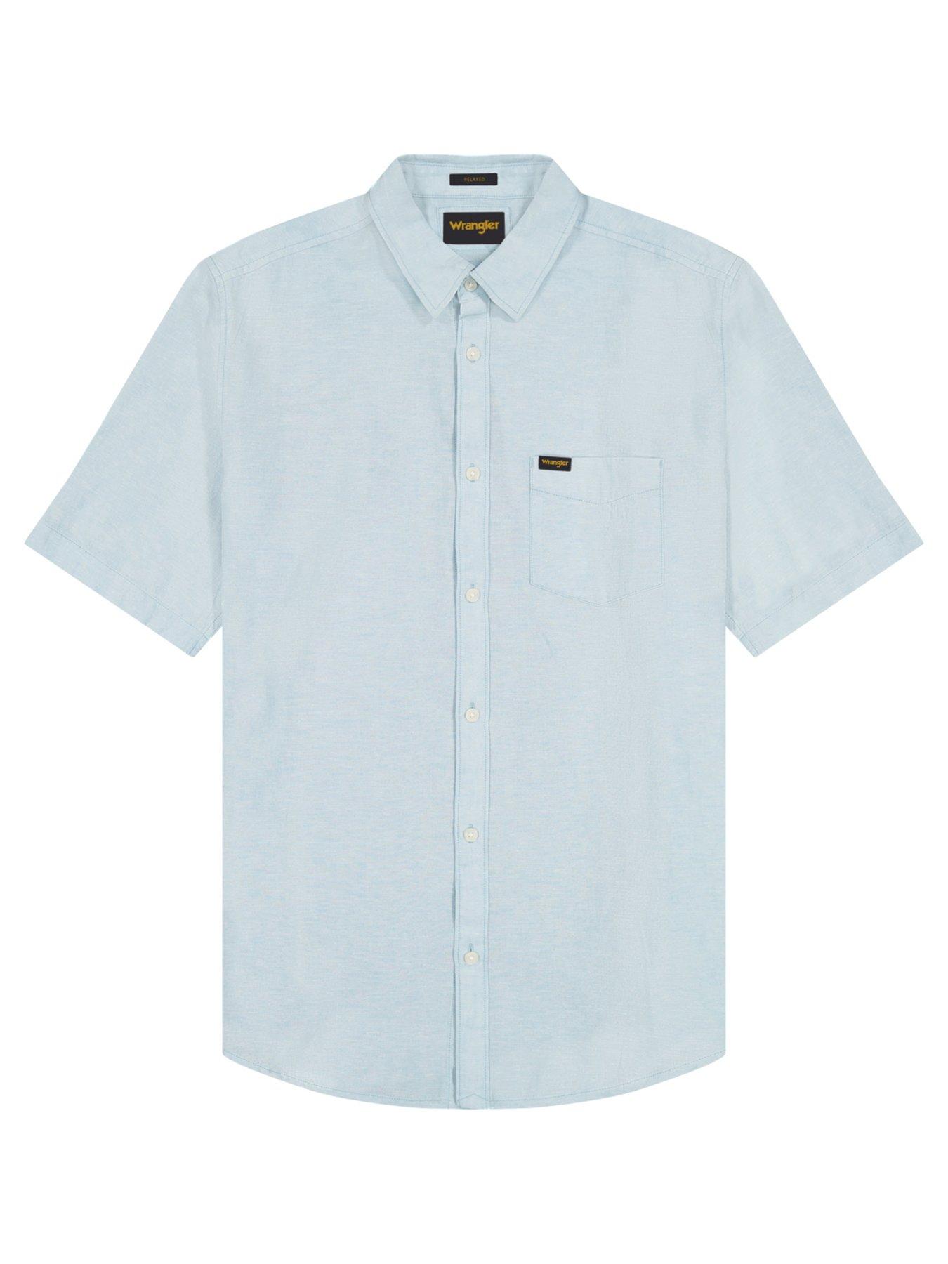 Image 5 of 5 of Wrangler Linen Blend Short Sleeve Shirt - Light Blue