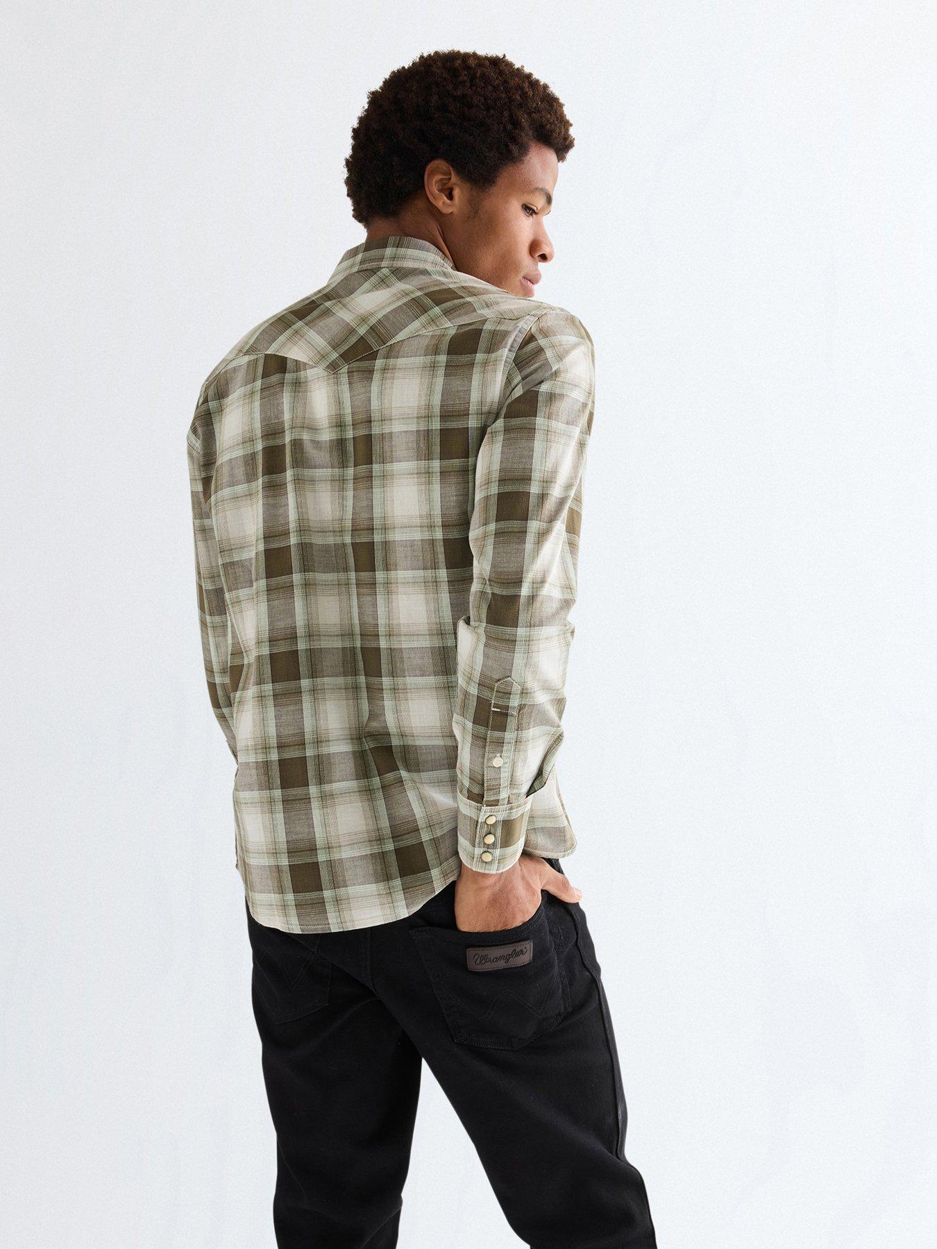 wrangler-western-check-long-sleeve-shirt-greenstillFront