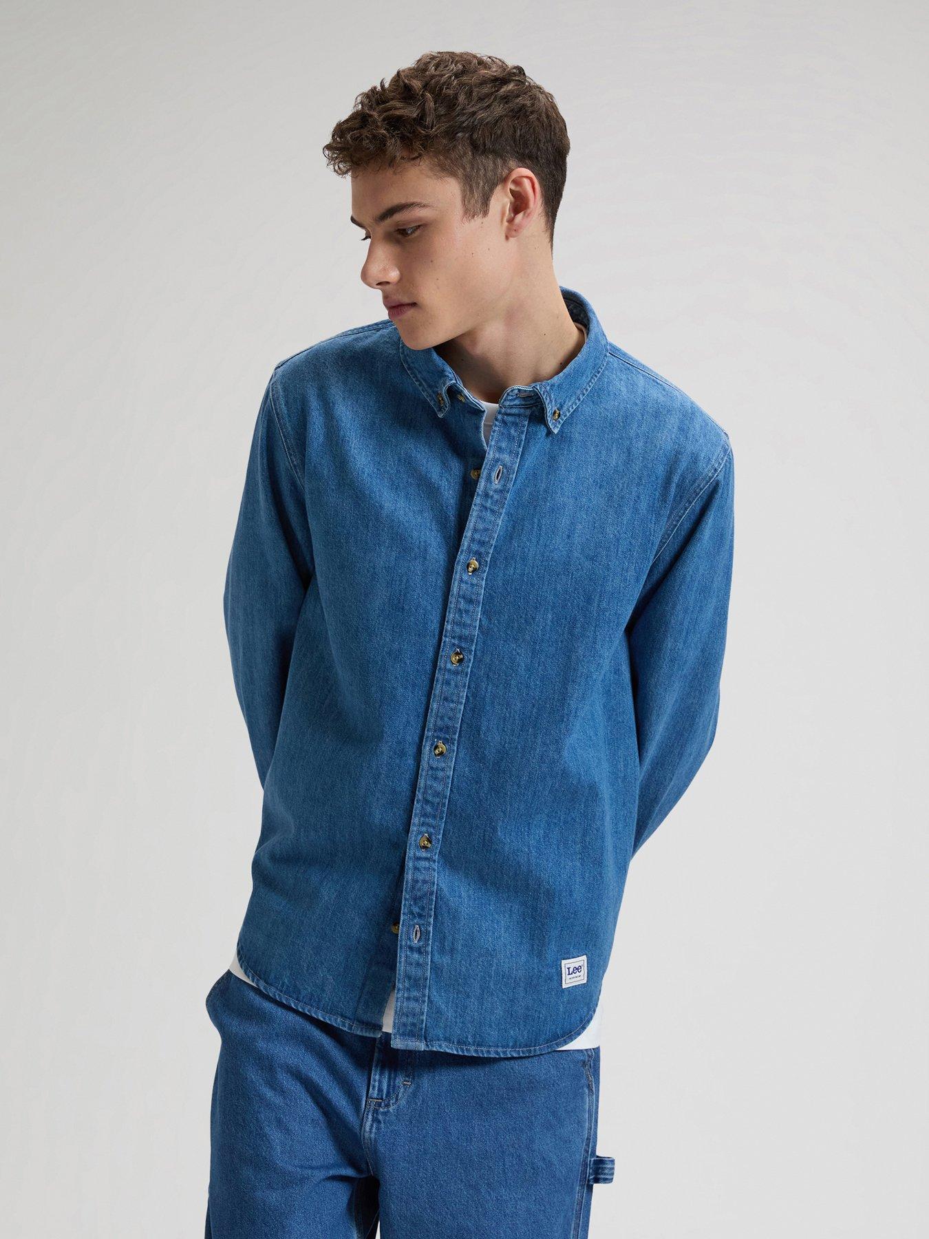 lee-buttton-down-relaxed-denim-shirt-bluefront