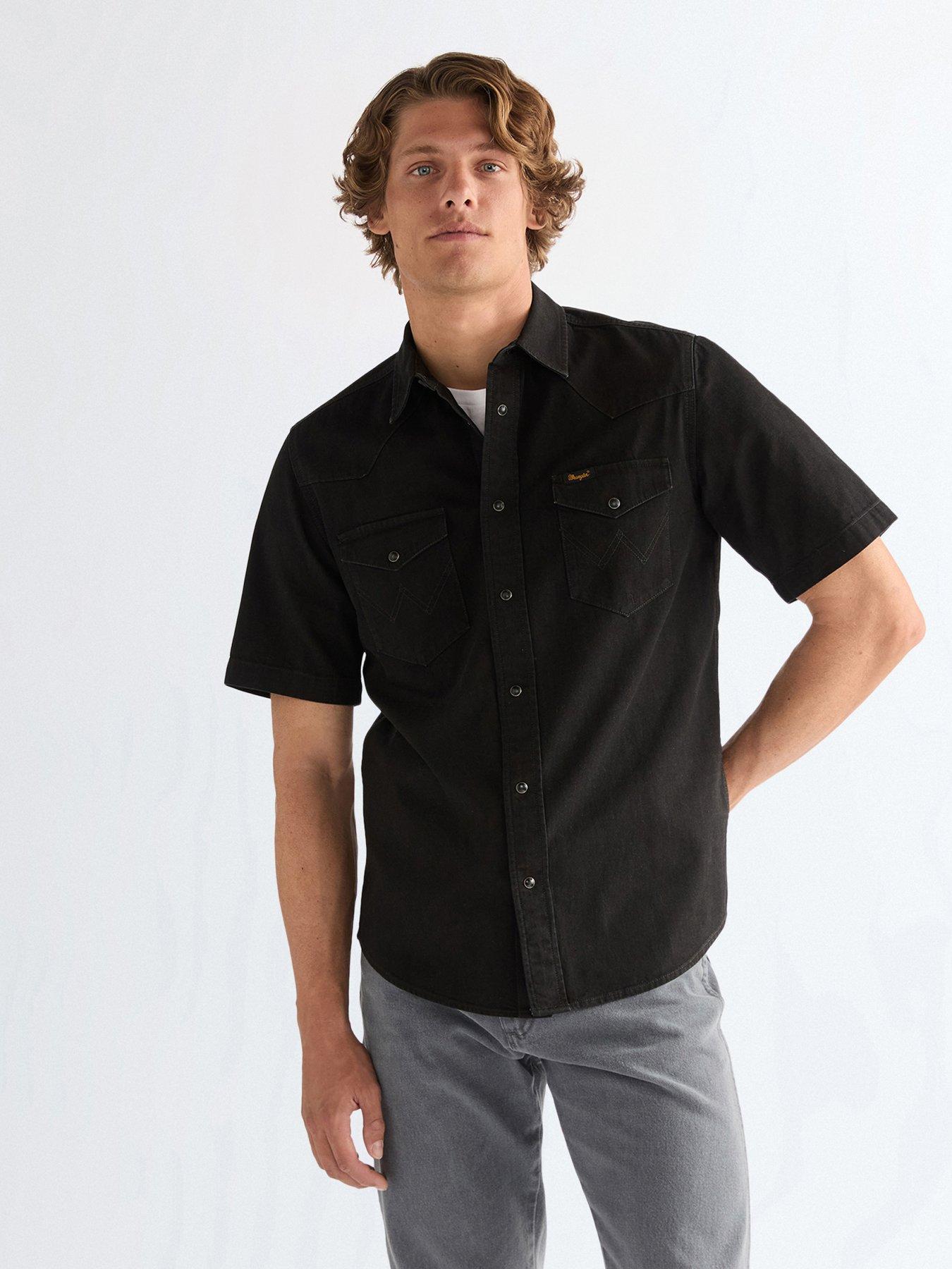 wrangler-western-denim-short-sleeve-shirt-blackfront