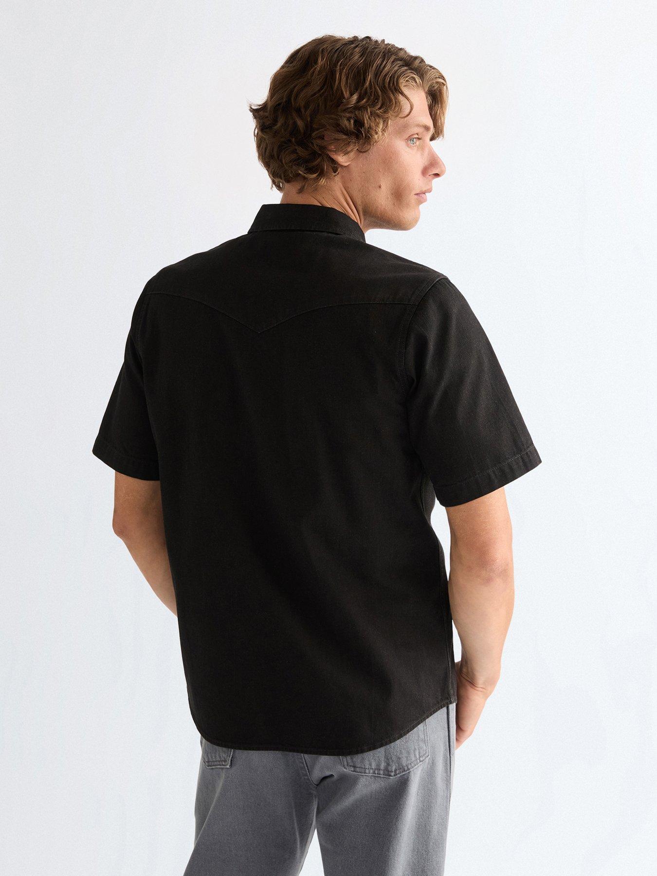 wrangler-western-denim-short-sleeve-shirt-blackstillFront