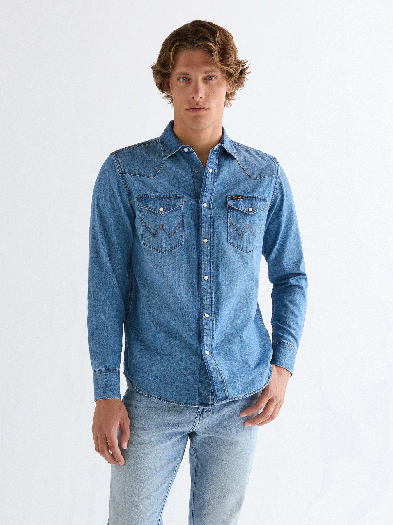 Image 1 of 4 of Wrangler Western Denim Long Sleeve Shirt - Blue