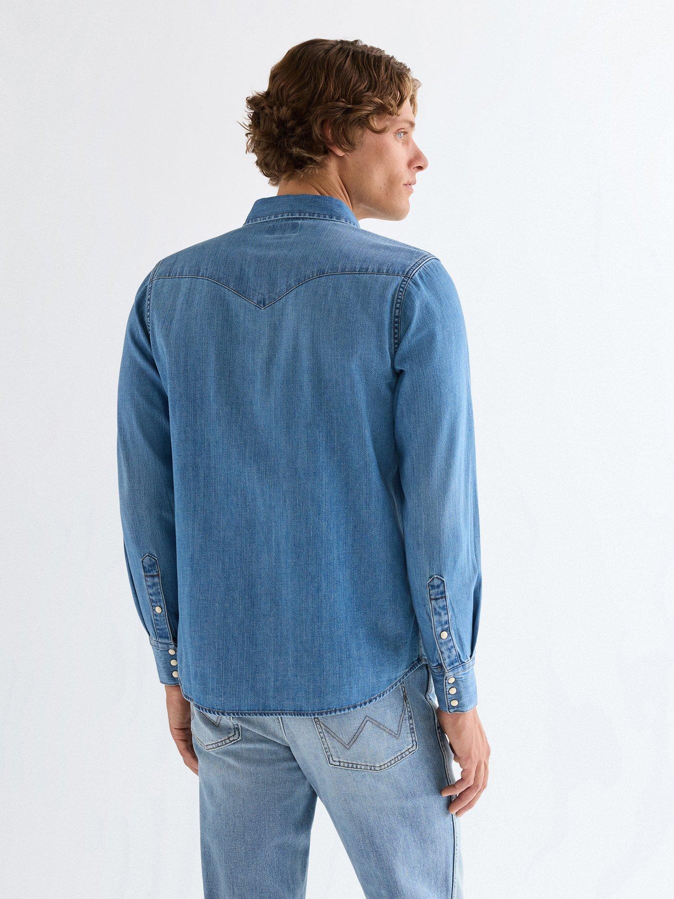 Image 2 of 4 of Wrangler Western Denim Long Sleeve Shirt - Blue