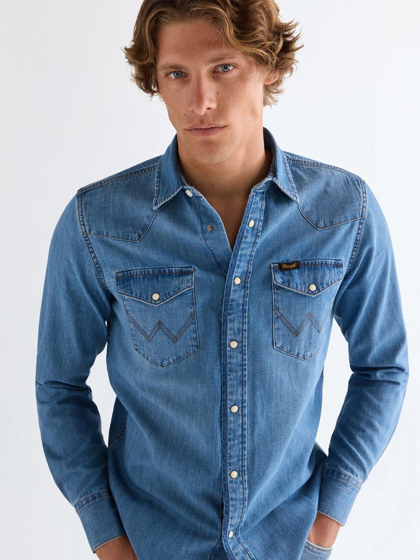 Image 3 of 4 of Wrangler Western Denim Long Sleeve Shirt - Blue