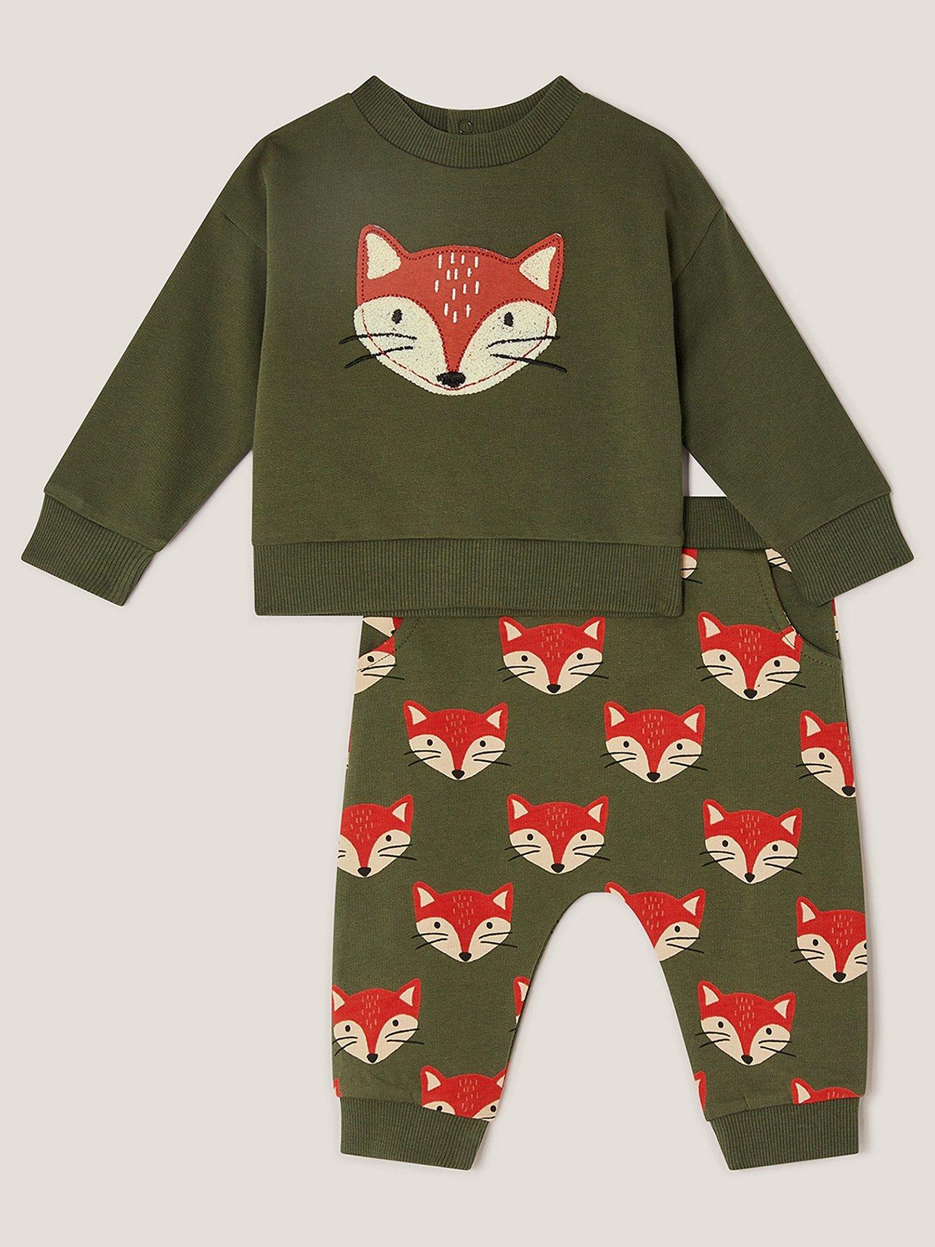 Image 1 of 3 of Monsoon Baby Boys Fox Sweat Top &amp; Jogger Set - Green