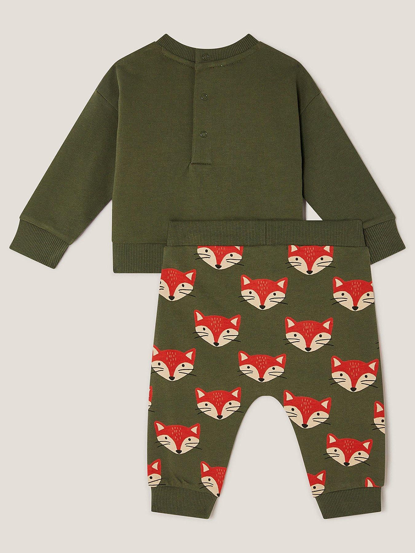 Image 2 of 3 of Monsoon Baby Boys Fox Sweat Top &amp; Jogger Set - Green