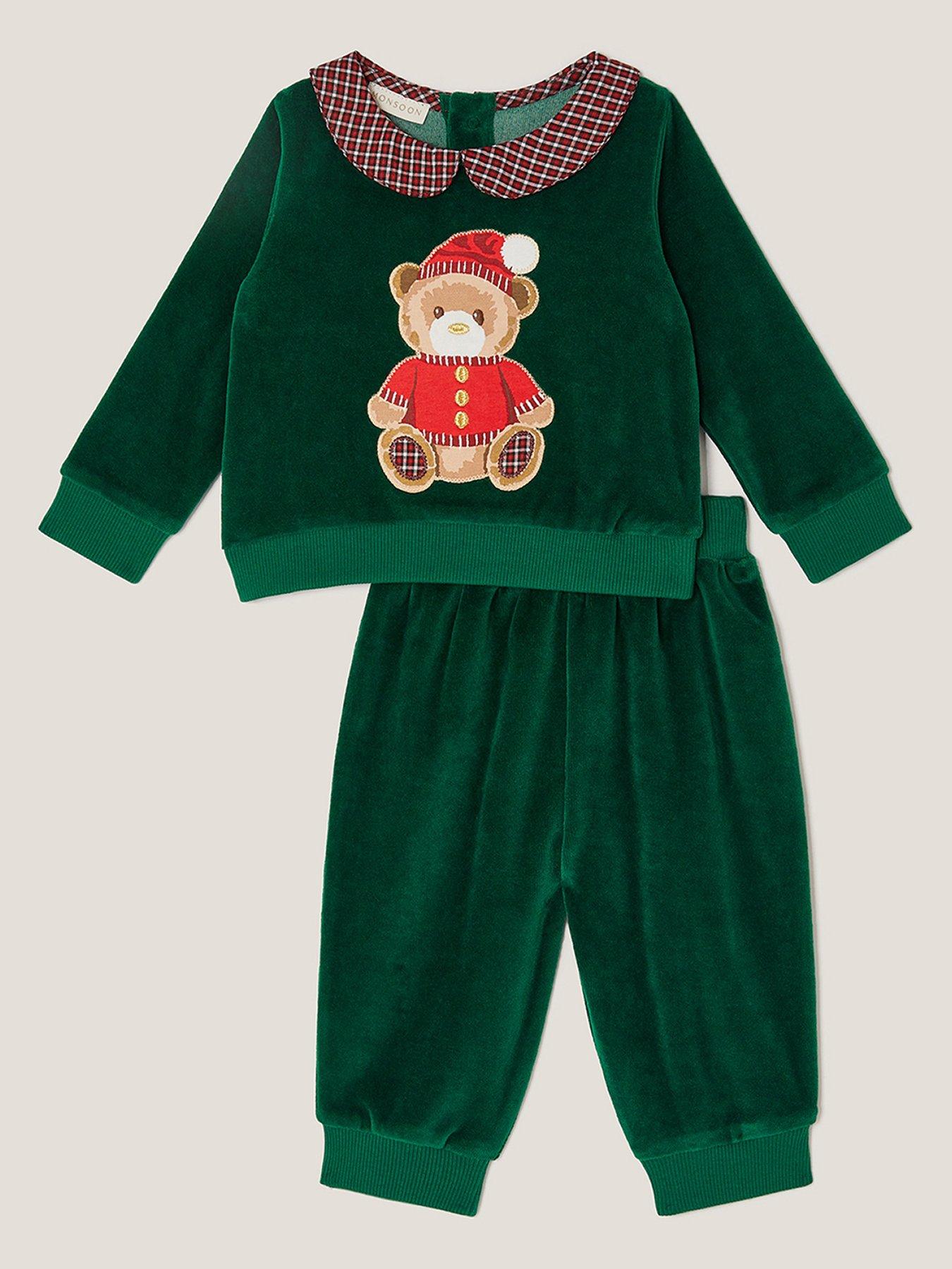 Monsoon Baby Boys Christmas Bear Jumper  &  Jogger Set - Green