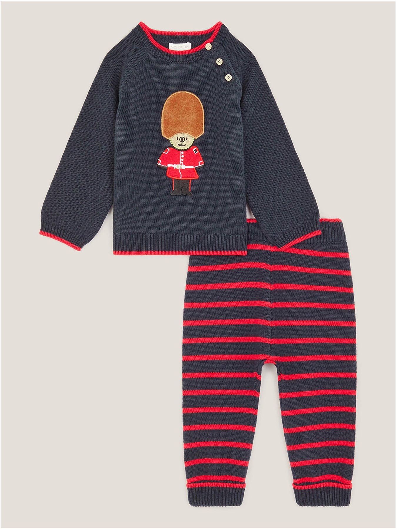 Monsoon Baby Boys Guard Bear Knitted Jumper  &  Jogger Set - Navy