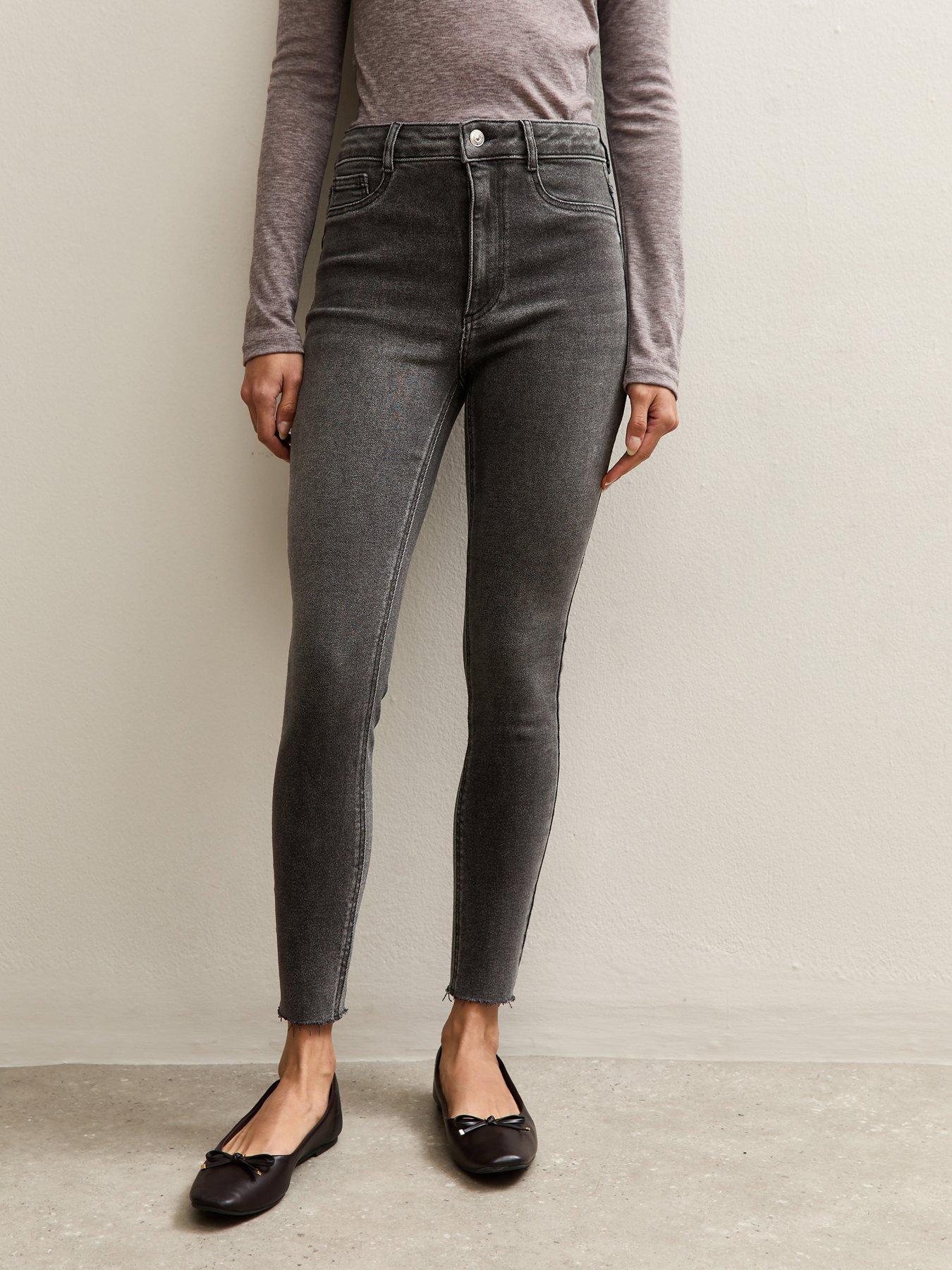 New Look Grey Hallie Disco Frayed Hem Super Skinny Jeans