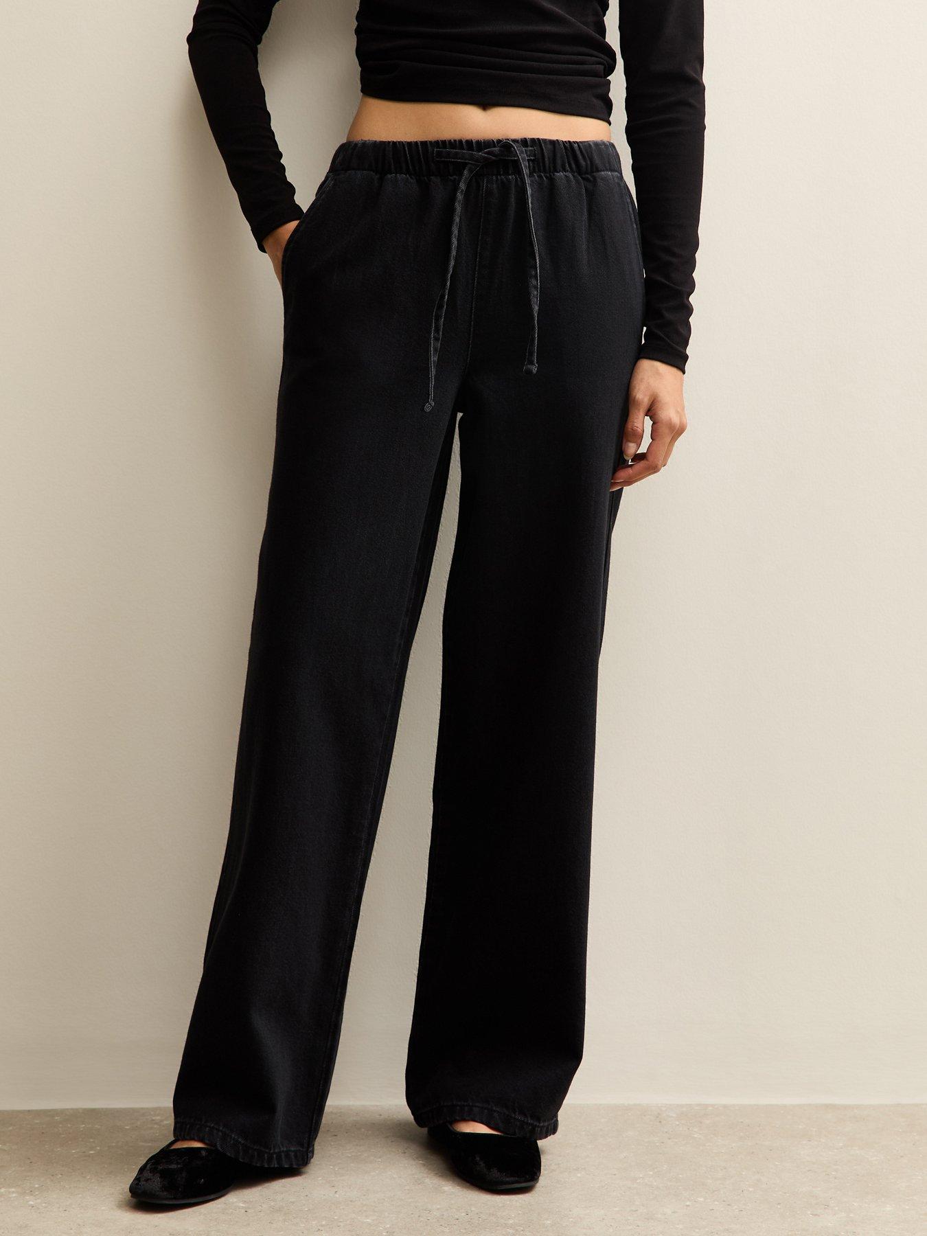 new-look-black-denim-wide-leg-drawstring-waist-jeansfront