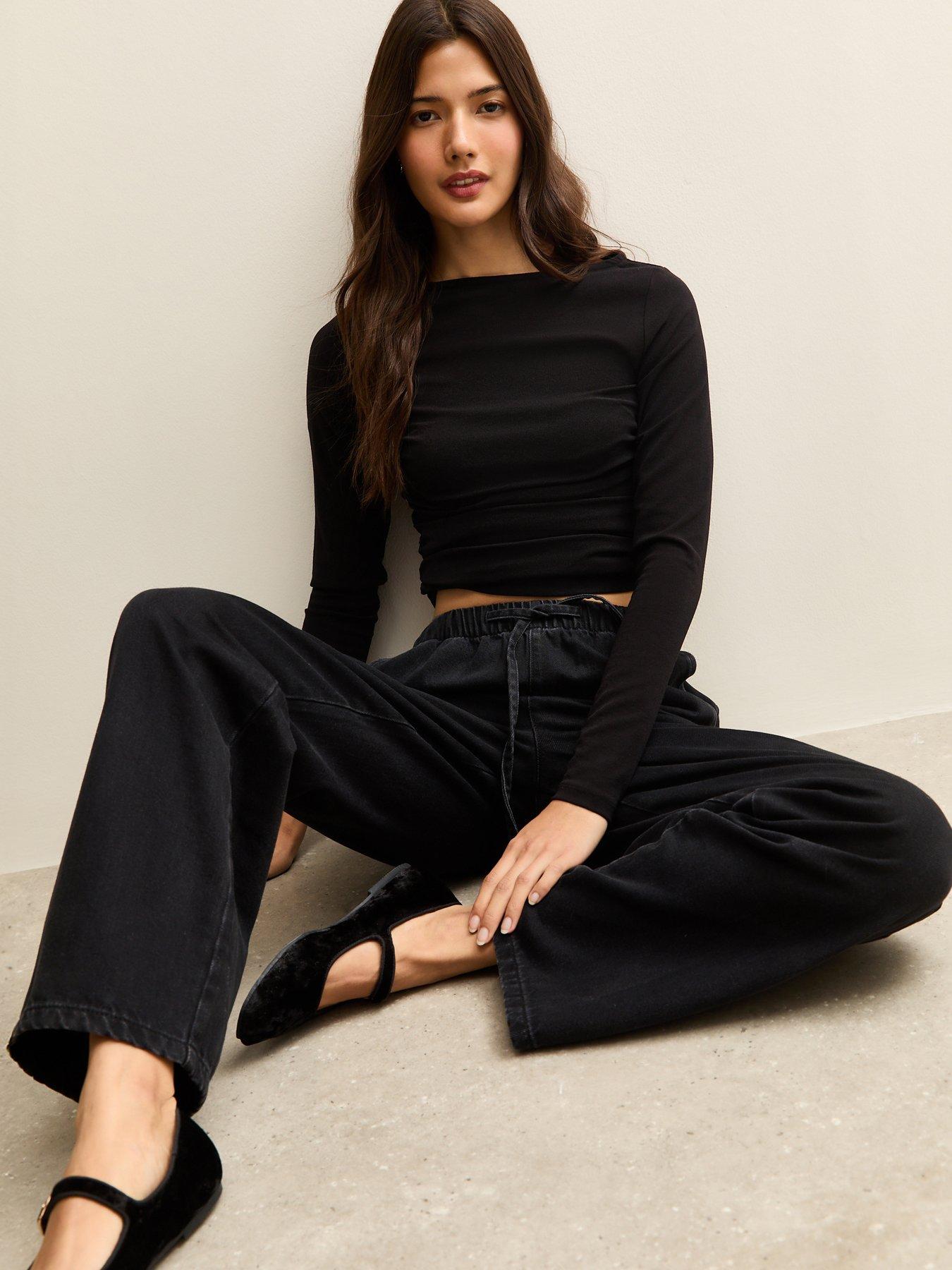 new-look-black-denim-wide-leg-drawstring-waist-jeansback