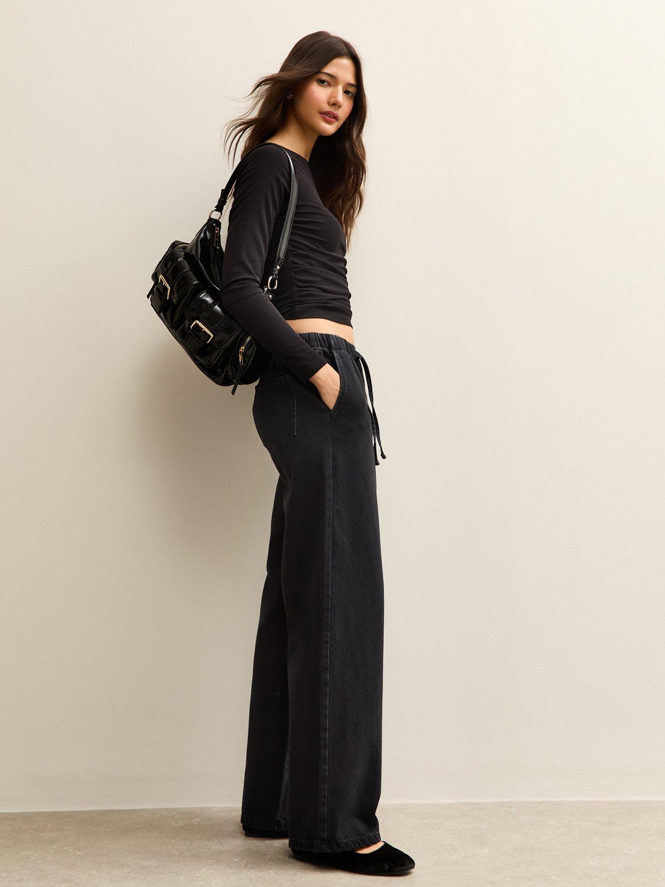 new-look-black-denim-wide-leg-drawstring-waist-jeansoutfit