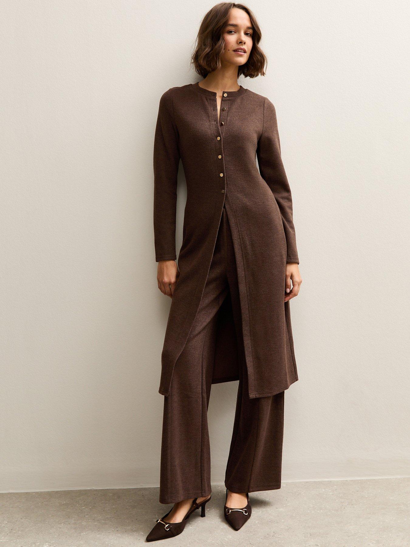 New Look Dark Brown Soft Touch Seam Detail Trousers
