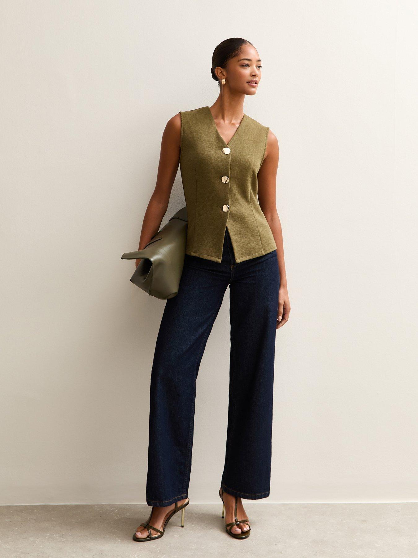 new-look-soft-touch-v-neck-waistcoat-mid-greenback