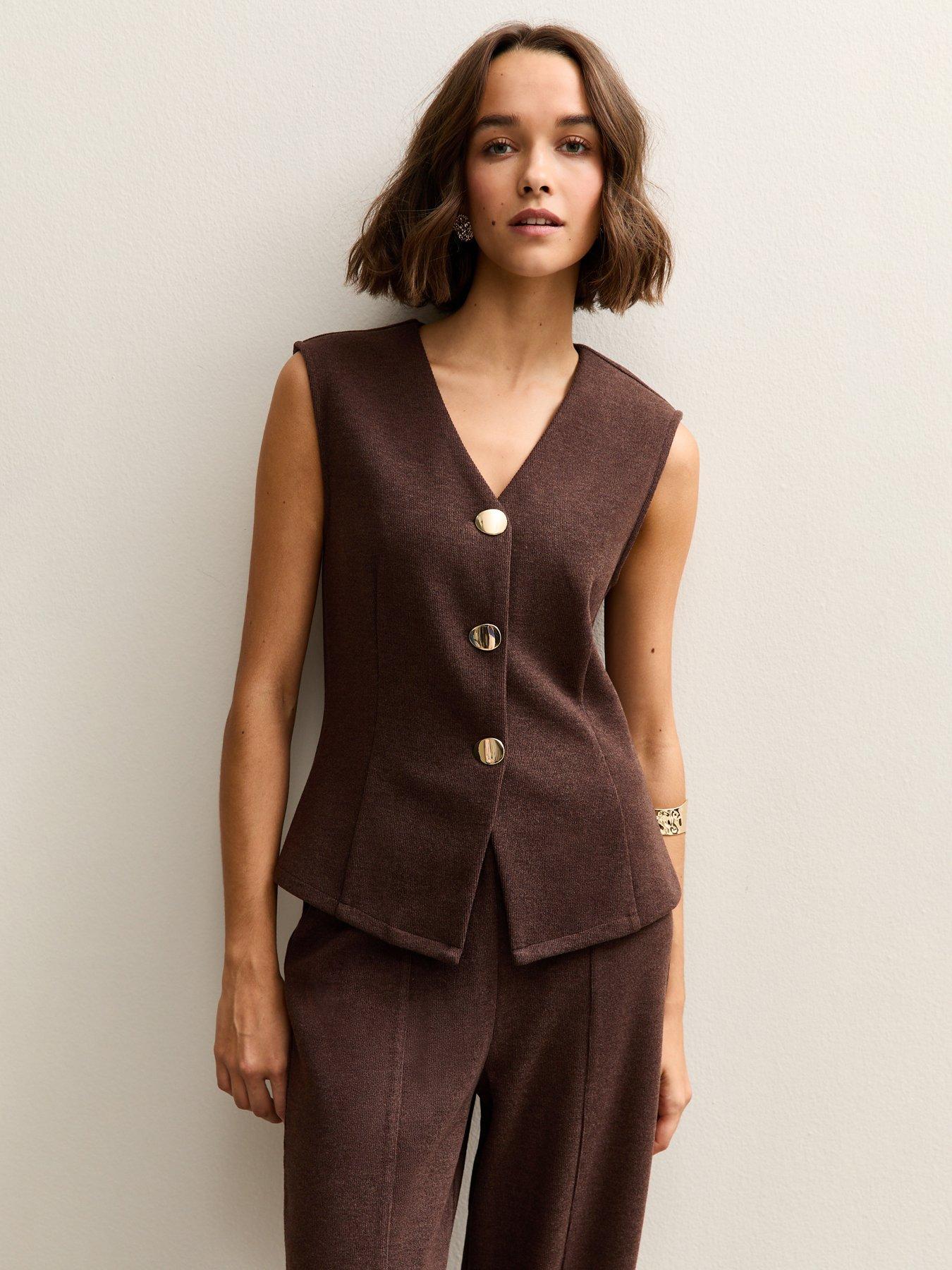 new-look-dark-brown-soft-touch-v-neck-waistcoat