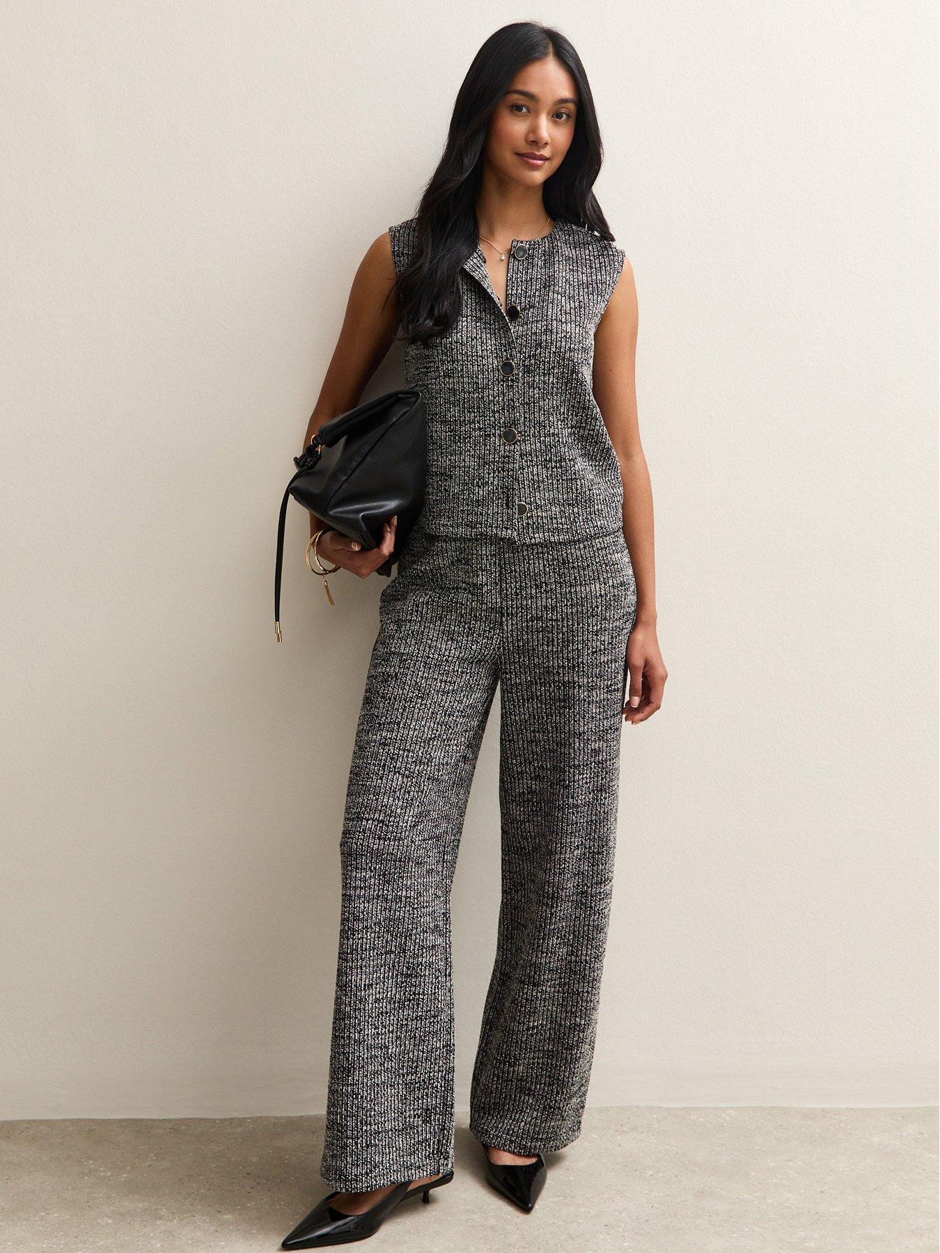 New Look Soft Touch Ribbed Knit Wide Leg Trousers - Black