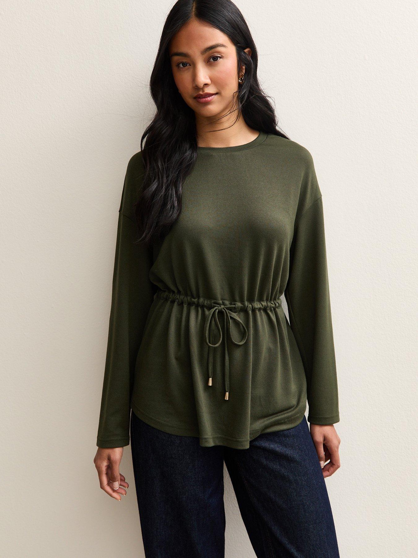new-look-dark-khaki-soft-touch-tie-waist-top