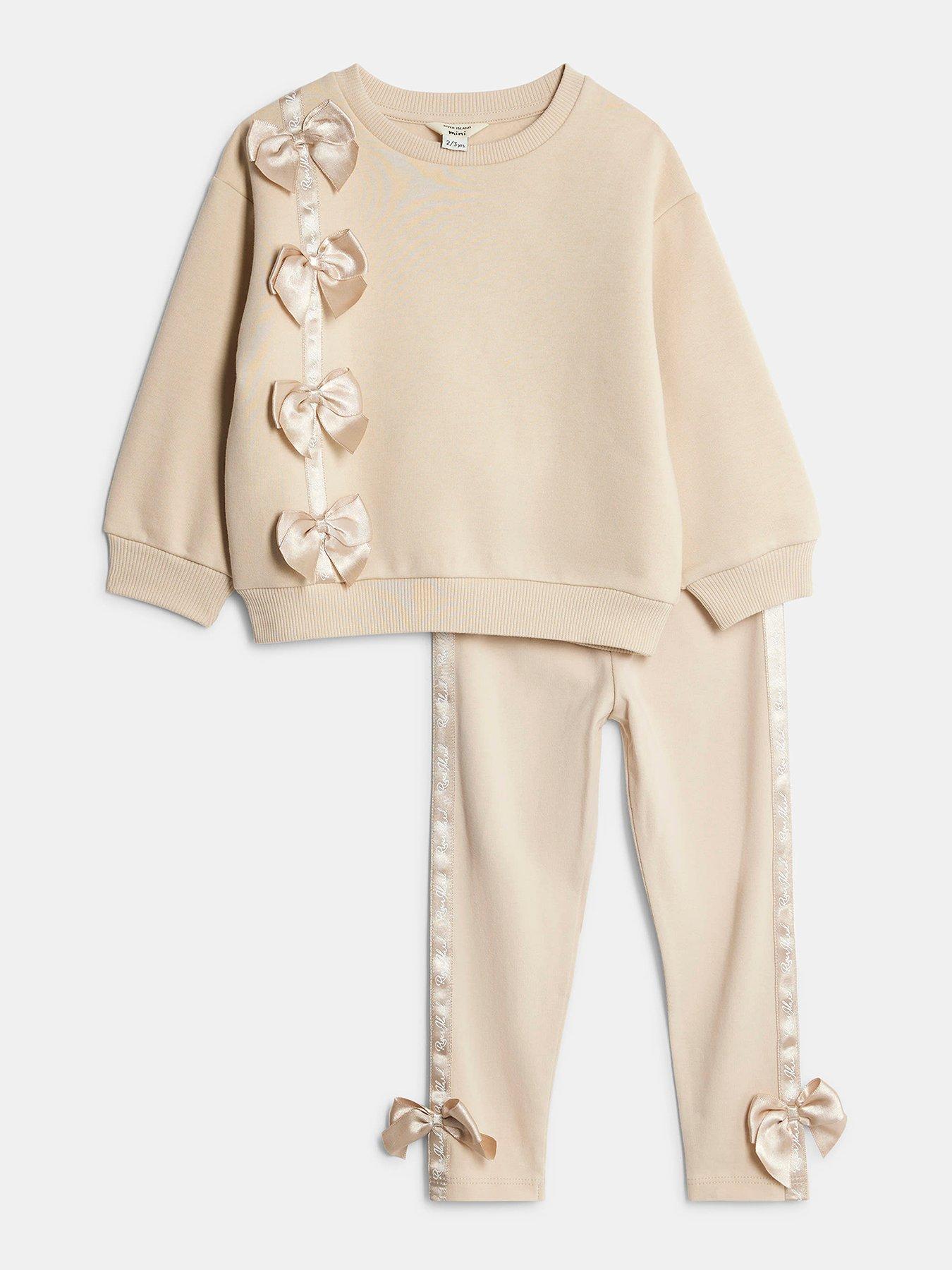 river-island-mini-mini-girls-river-island-bow-t-shirt-set-beige