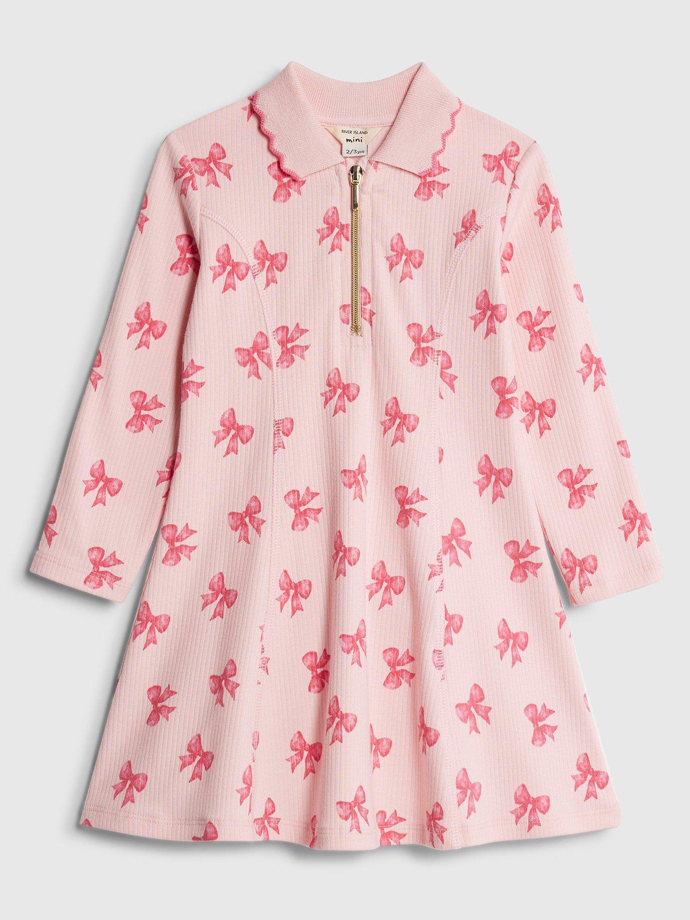 River Island Mini Girls Bow Ribbed Polo Dress - Pink