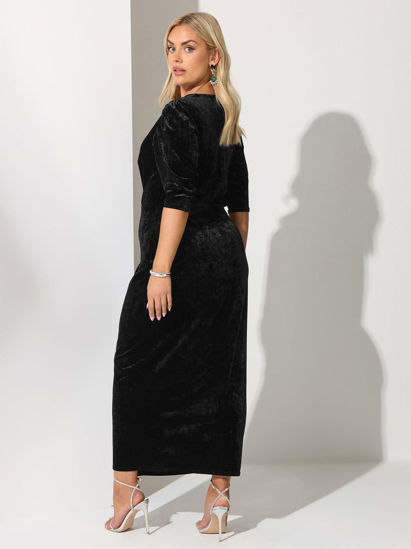 Image 2 of 4 of Yours Curve Velvet Wrap Gathered Dress - Black