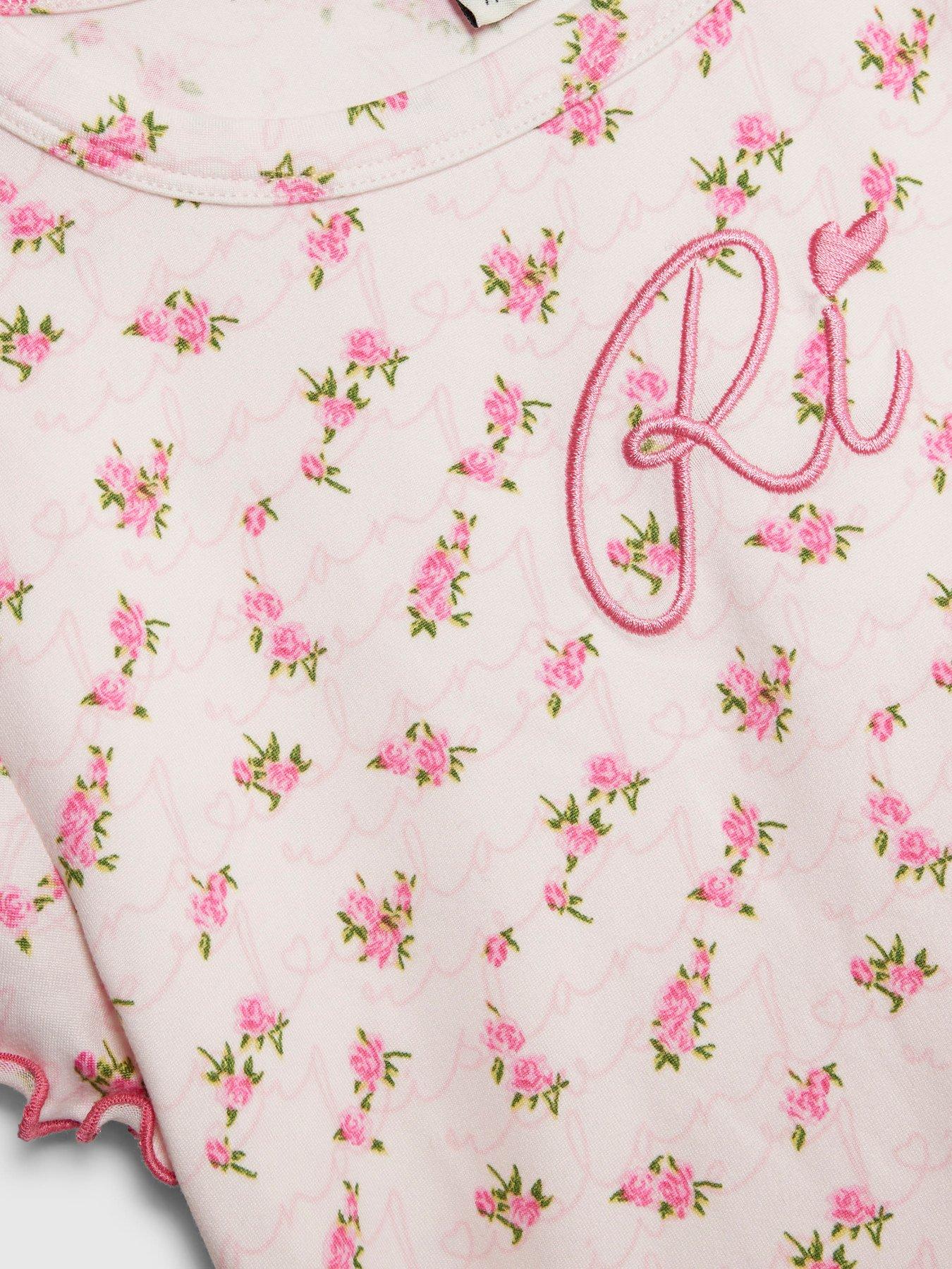 Image 4 of 4 of River Island Older Girls Rosebud Monogram Pyjamas Set - Pink
