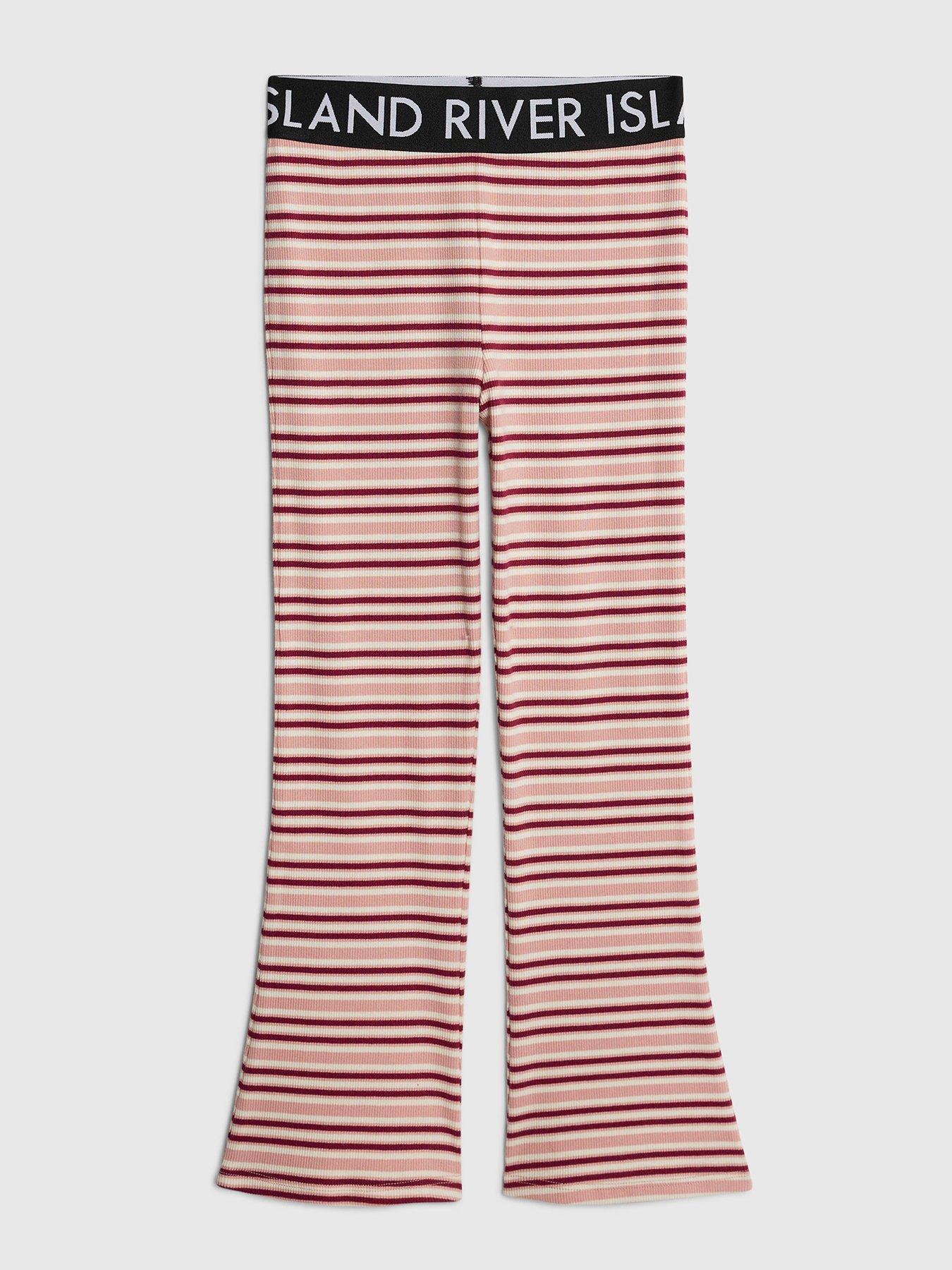 River Island Older Girls Stripe Waistband Flared Trousers - Pink